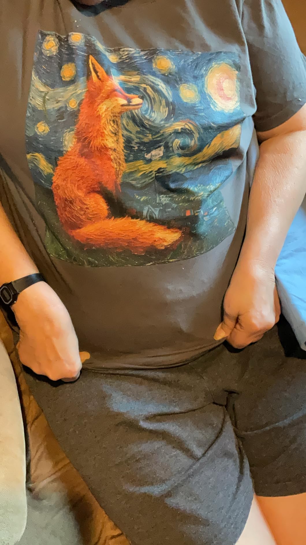 Fox Van Gogh Style Starry Night T-Shirt customer photo 1