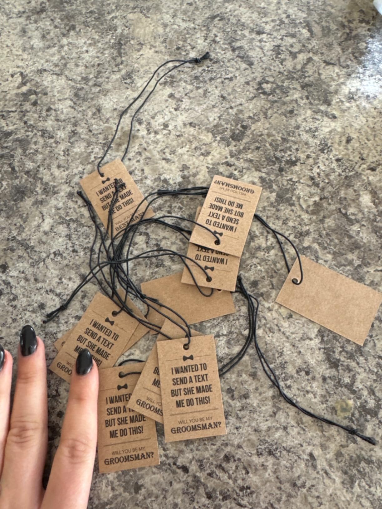Groomsmen Proposal Gift Hang Tags Set of 10 | 8 Will You Be My Groomsman + 2 Will You Be My Best Man w/String | Funny Could Have Been a Text Labels for Liquor Bottles & Proposal Boxes - 1.25