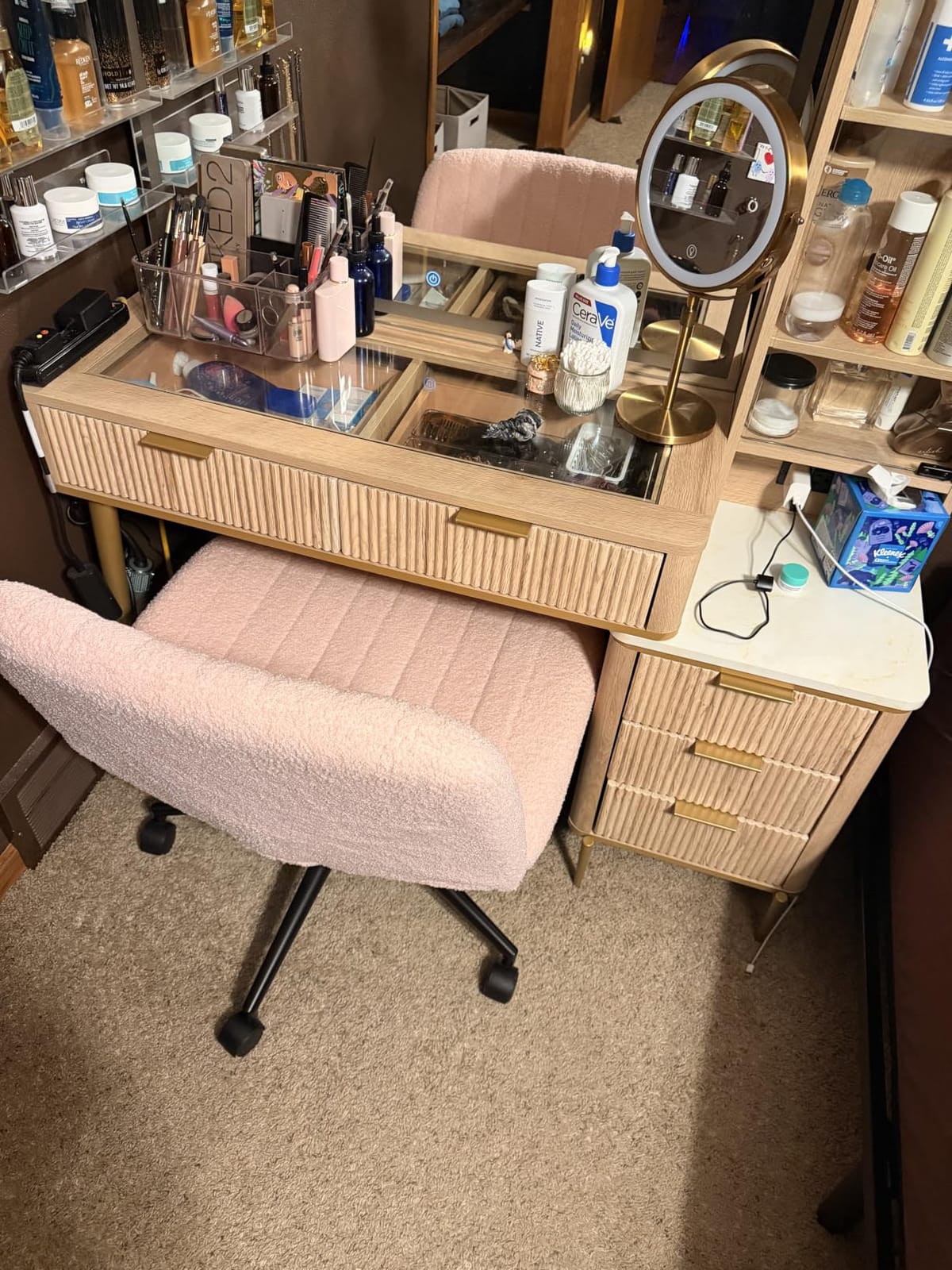 T4TREAM Fluted Makeup Vanity Desk with 36