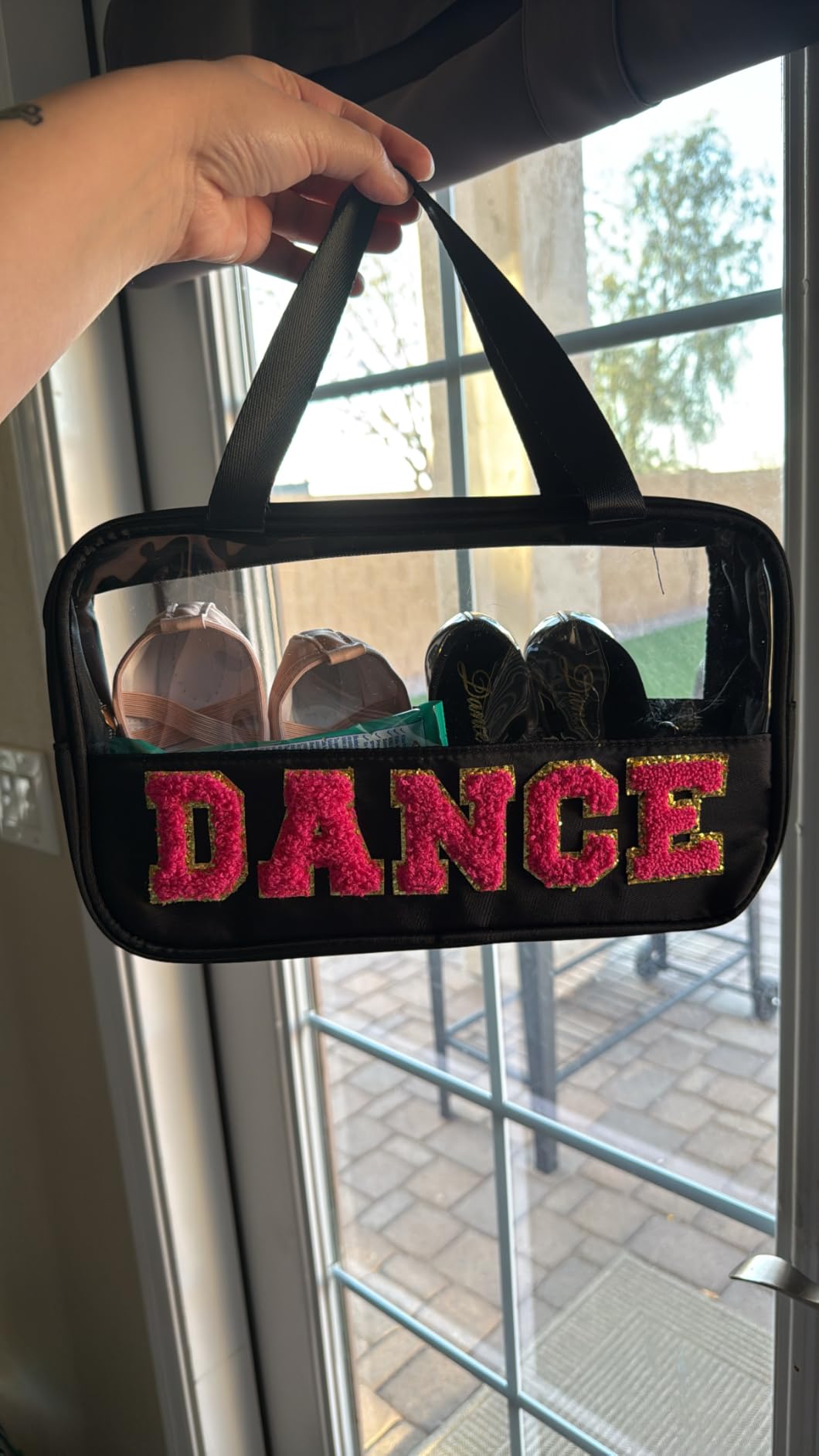 Kovewon Chenille Letter Bags for Dance Recital Gifts Clear Ballet Dance Makeup Bag with Handle and Zipper Waterproof Nylon Portable Toiletry Bag, Dance Competition Must Haves customer photo 1