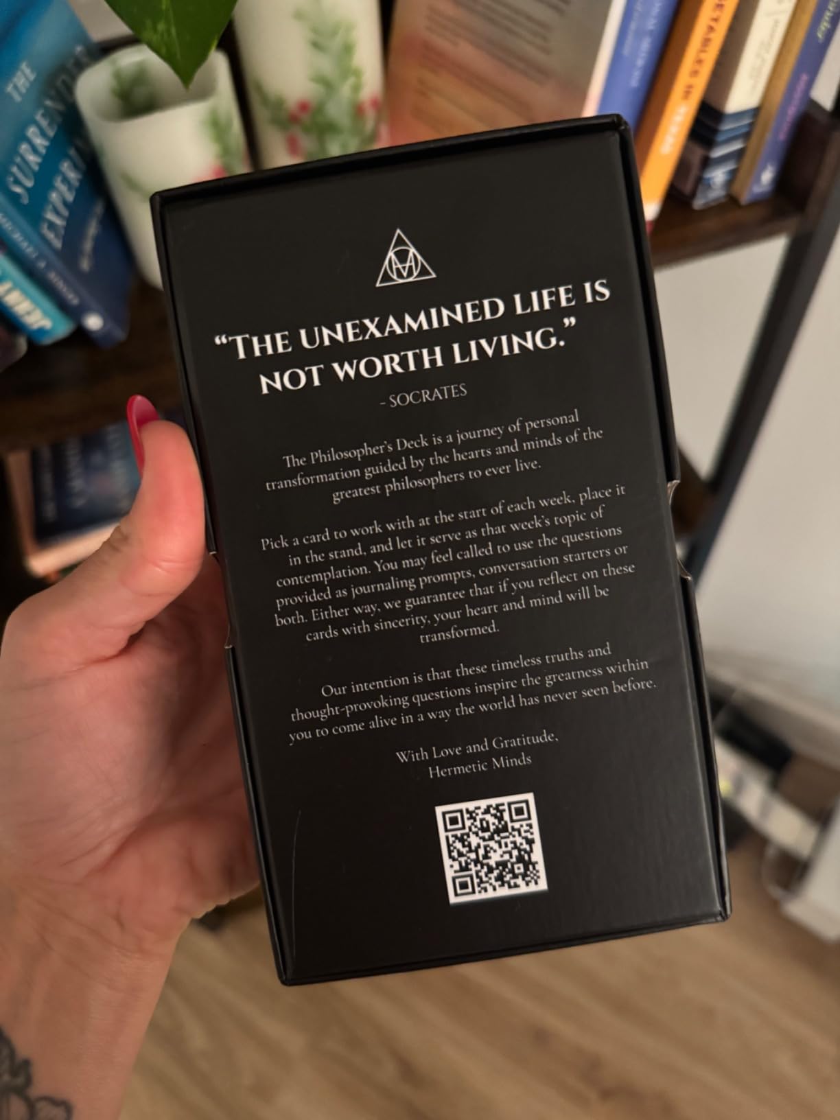 The Philosopher's Deck - Motivational Affirmation Cards for Men & Leaders | 52 cards each with a quote & journal prompt from Stoics, mystics, sages & modern thinkers, office & desk decor, display stand customer photo 2