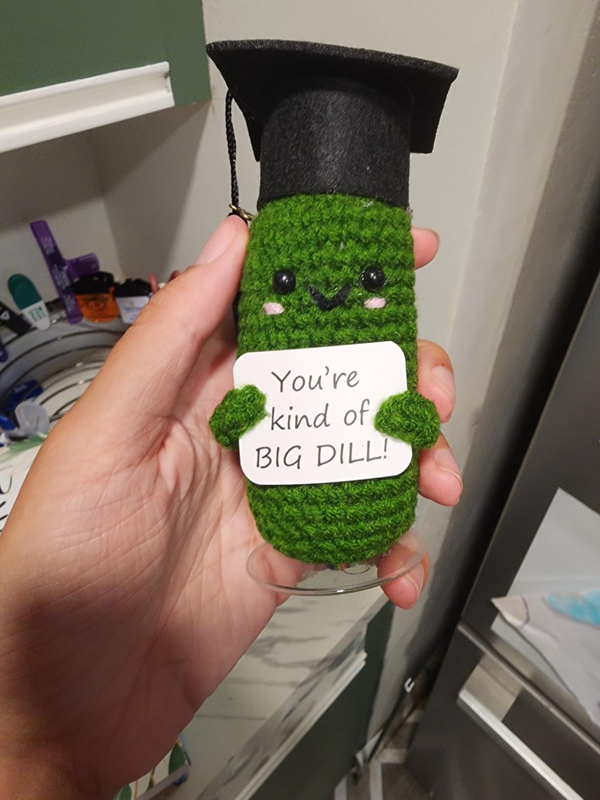Graduation Gifts 2026 for Her & Him, Funny Handmade Crochet Graduation Pickle with Cap, 2026 Charm & Wooden Stand, Cute Class of 2026 Senior Gift for High School College Grad, Big Dill Congrats Gift customer photo 2