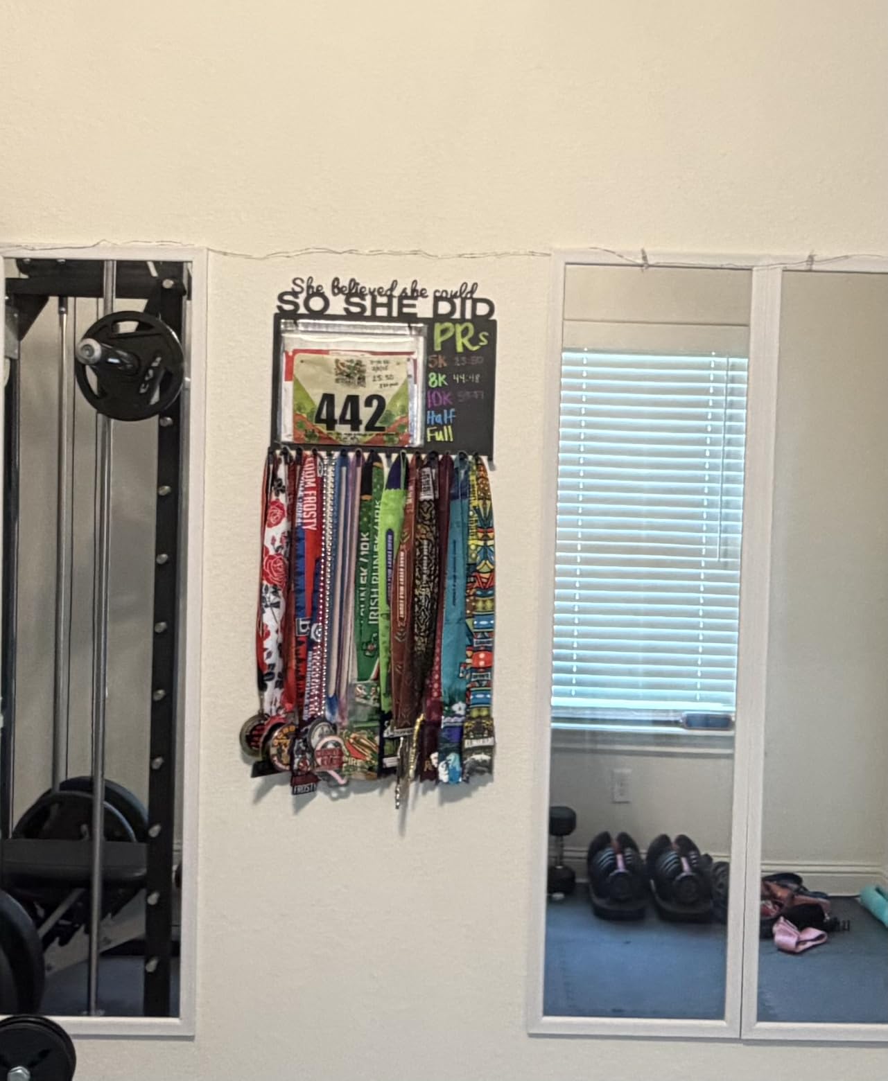 Race Bib and Medal Display for Marathon Runners | 20 Bib Sleeves | Holds 40 lbs | Rust-Proof | Easy Mount | Hardware Included | Custom Logo Name | Runner Gift Essentials customer photo 1