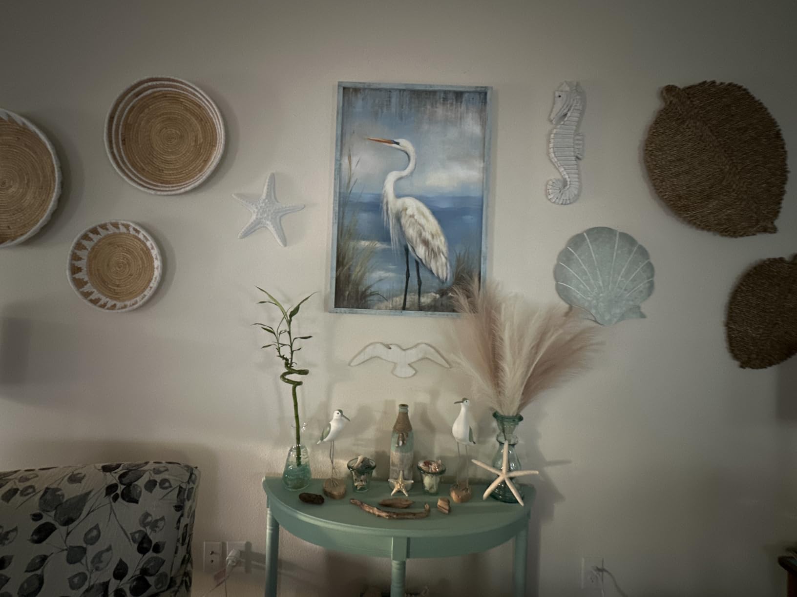 Coastal Beach Framed Wall Art: Abstract Ocean Oil Painting Peaceful Sea Birds Picture Seaside Seascape Artwork Sandpipers Prints for Bedroom customer photo 1