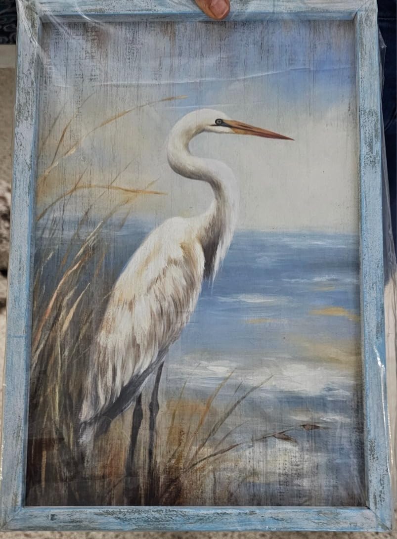 Coastal Beach Framed Wall Art: Abstract Ocean Oil Painting Peaceful Sea Birds Picture Seaside Seascape Artwork Sandpipers Prints for Bedroom customer photo 2