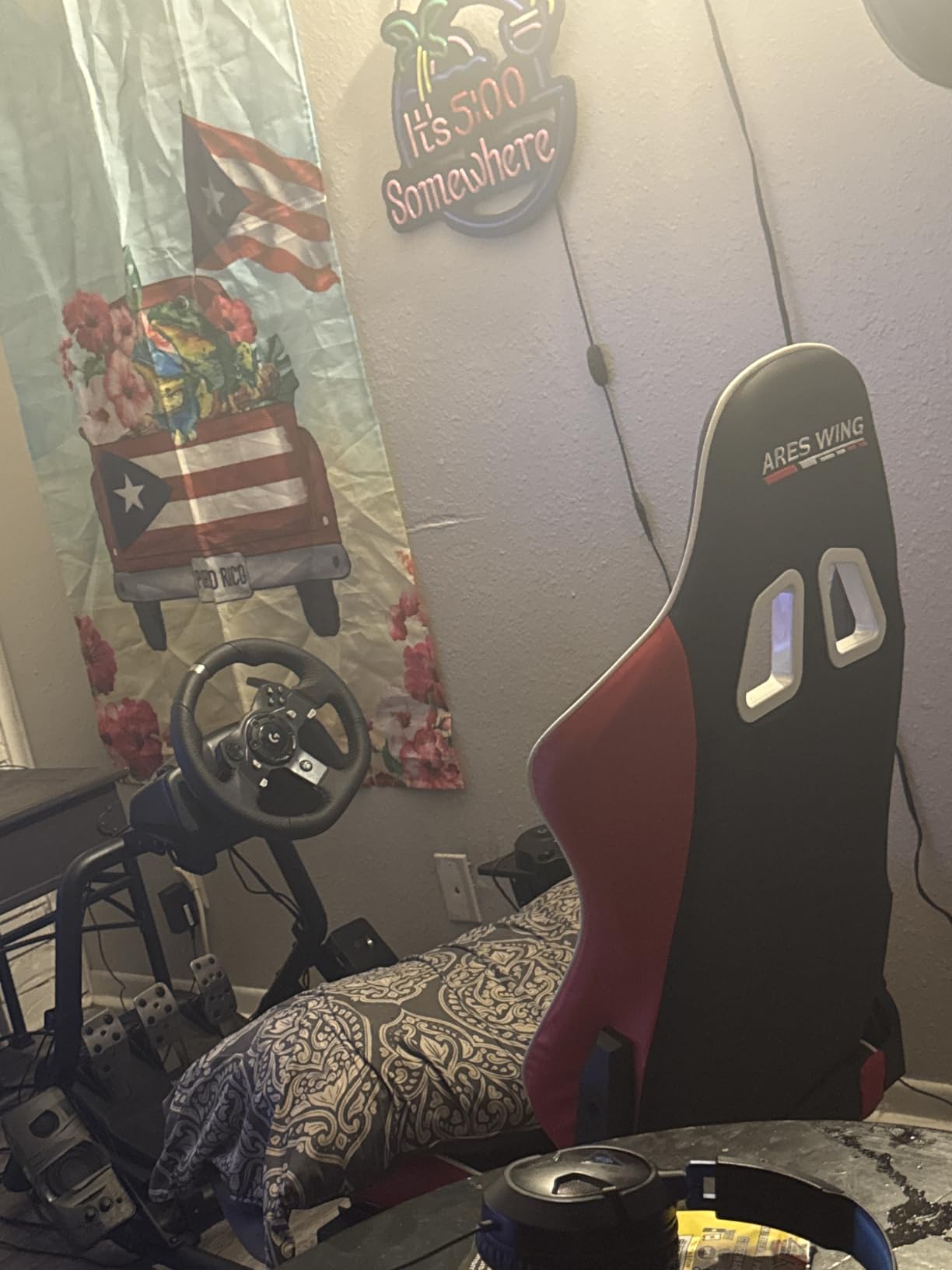 ARES WING Racing Simulator Cockpit, Sim Racing Wheel Stand with Seat, Red customer photo 2