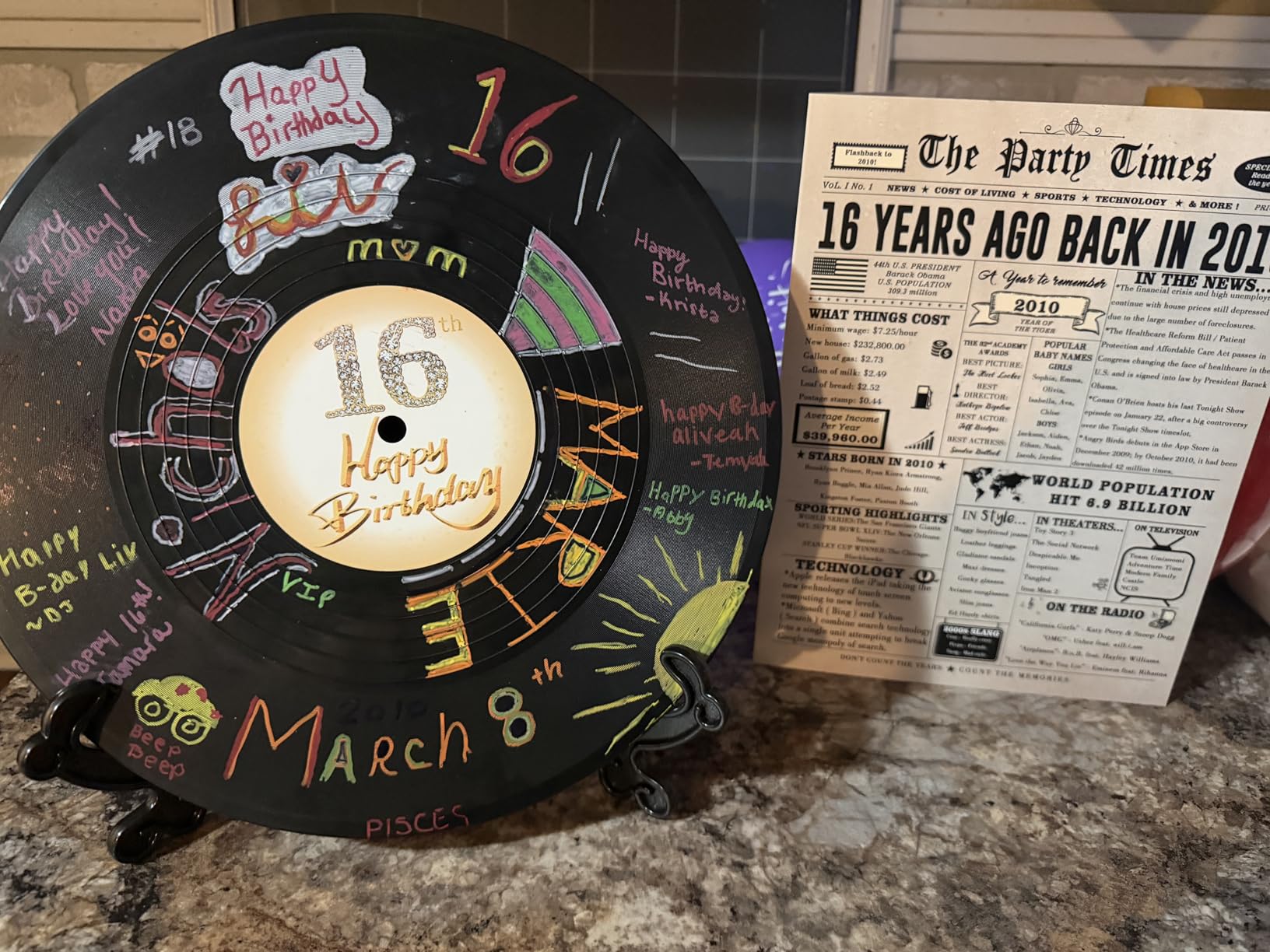 pwvsayjcj Vinyl Record Birthday Decorations, Happy Birthday Party Favor Sign Poster, Large Guest Book 11.6