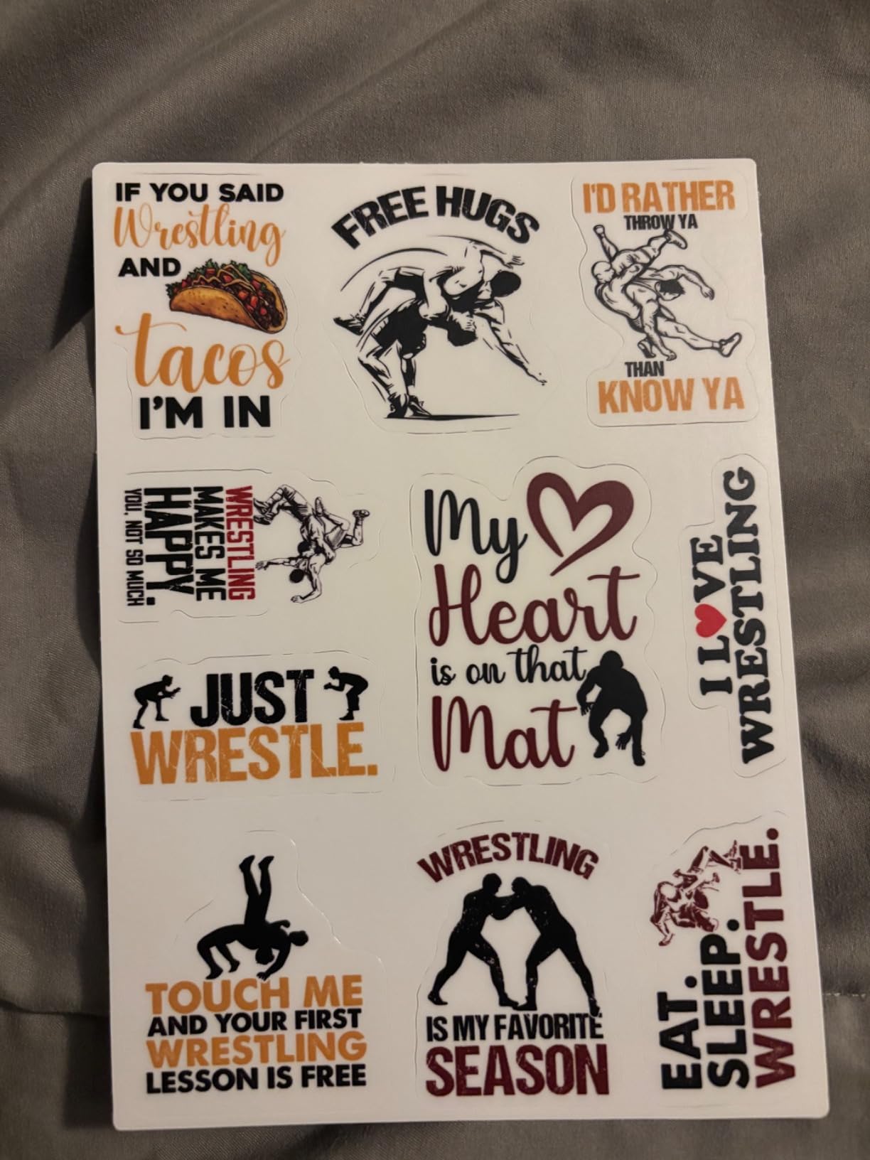 (10pcs) Wrestling Stickers Sheet Funny Wrestle Gifts Sports Lover Wrestler Funny Gift Vinyl Decal Multiple Different Design, Waterproof, UV-Resistant, Suitable for Tumbler, Laptop (Wrestling) customer photo 2