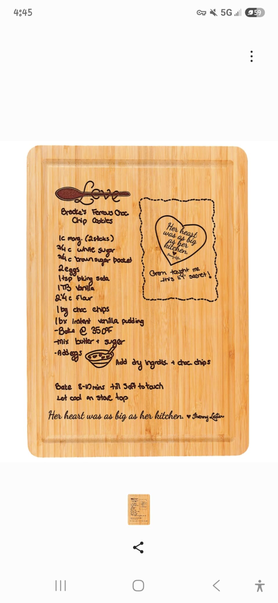 Engraved Handwritten Recipe Cutting Board, Gifts For Mom, Grandma and Mother In Law, Kitchen Gift with Custom Logo & Image for Birthday, Christmas, Retirement, Sentimental and Mother's Day customer photo 1