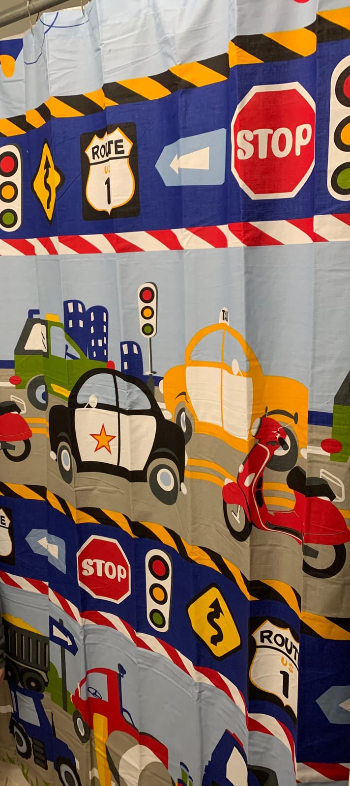 Dream Factory Kids Fabric Shower Curtain for Bathroom, 72W x 72L, Blue Sharks customer photo 1