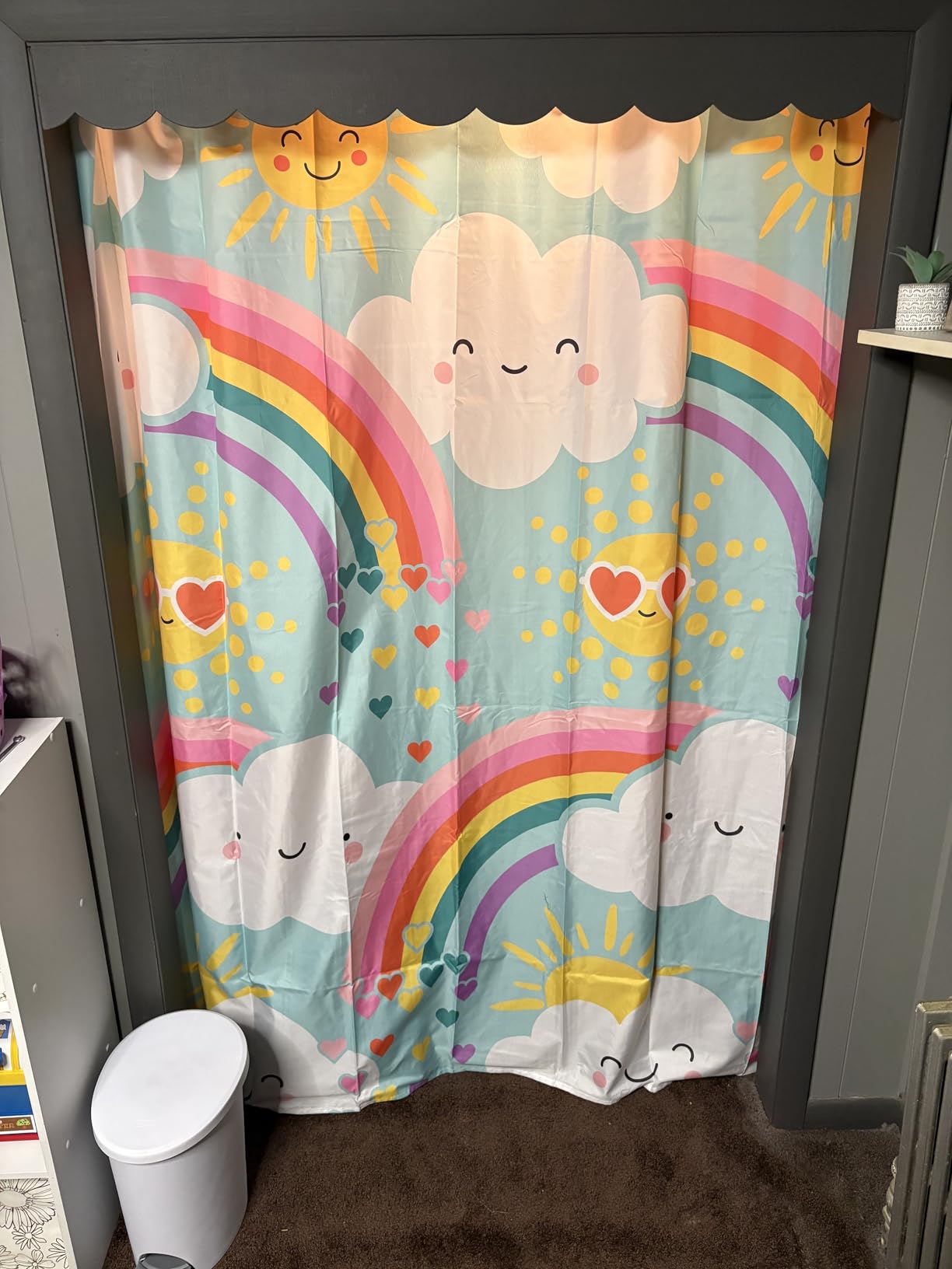 Dream Factory Kids Fabric Shower Curtain for Bathroom, 72W x 72L, Blue Sharks customer photo 2