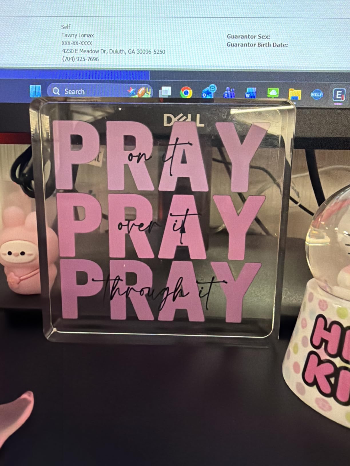 Pink Inspirational Decor Pray Over It Bible Verse Wall Art Christian Gifts for Women, 4x 4 Inches Office Desk Accessories Decor Sign, Pink Dorm Room Decoration for Women - Pray on it Pray through it customer photo 1