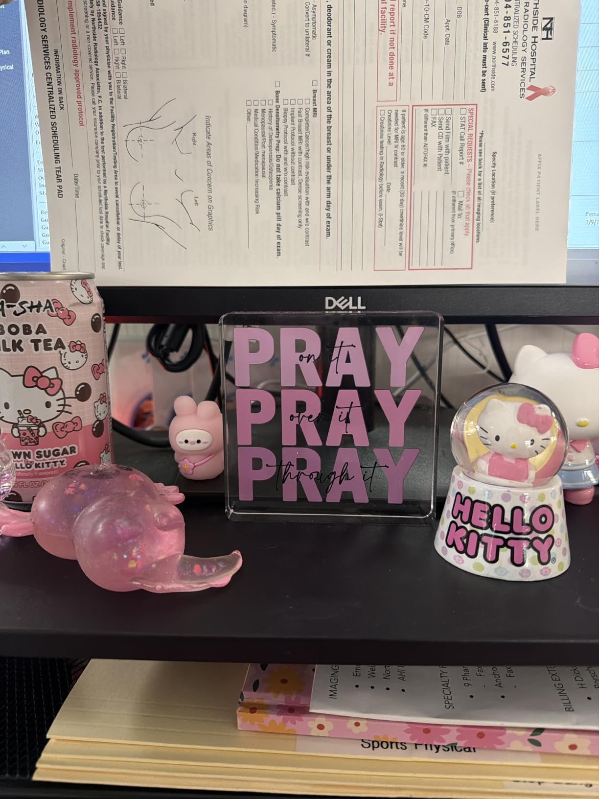 Pink Inspirational Decor Pray Over It Bible Verse Wall Art Christian Gifts for Women, 4x 4 Inches Office Desk Accessories Decor Sign, Pink Dorm Room Decoration for Women - Pray on it Pray through it customer photo 2