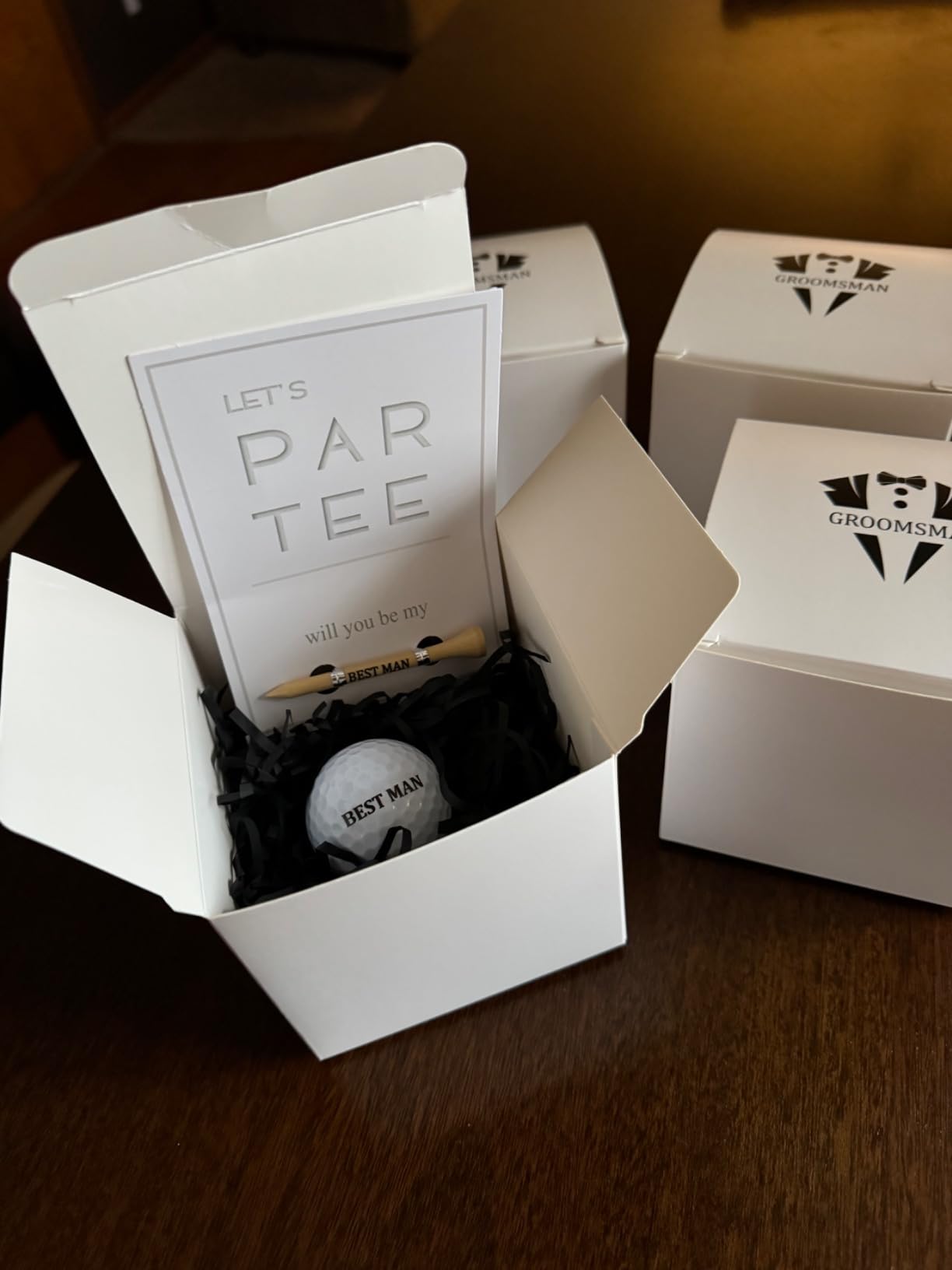 WinnerWhy 6 Sets Golf Groomsman Proposal Gift Box | Golf Ball, Bamboo Tees, Invitation Cards Included Accessories for Wedding, Best Men for Proposal Gifts customer photo 1