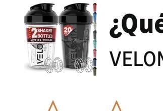 VELOMIX 2 Pack 20oz Protein Shaker Bottle for Protein Mixes, Black/Transpar customer photo 1