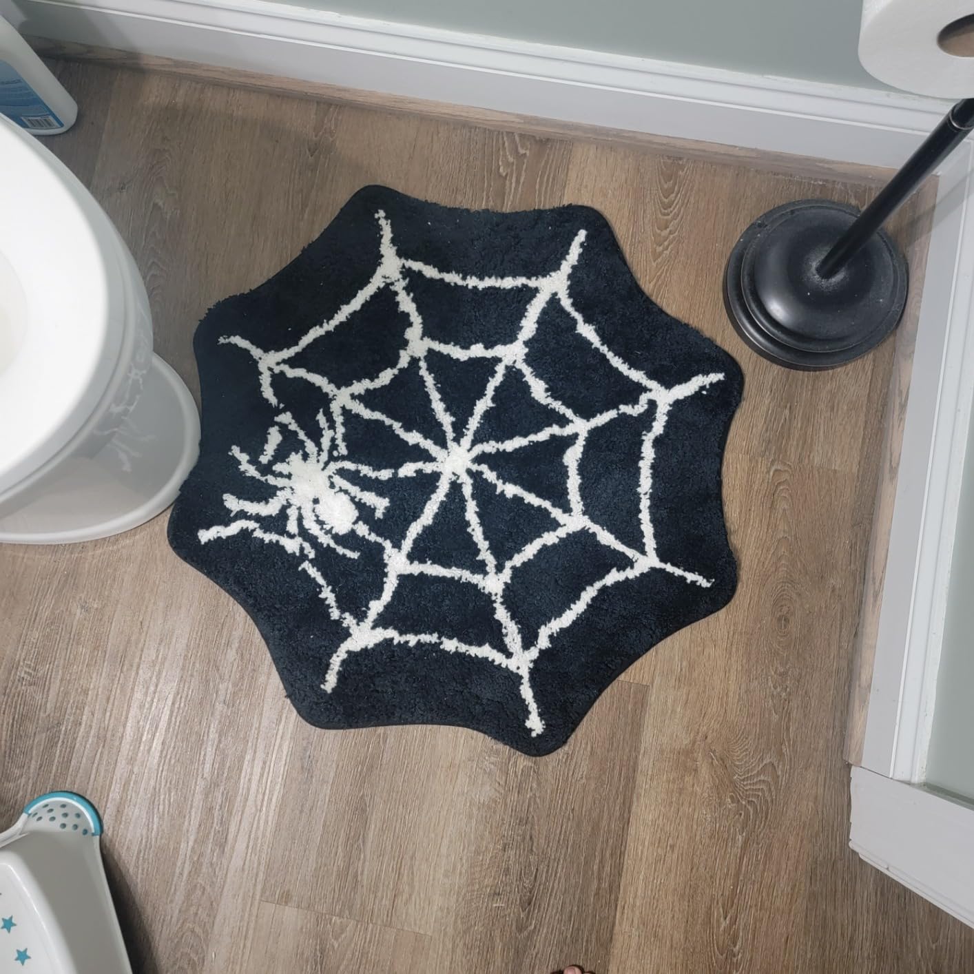 JarThenaAMCS Halloween Bathroom Rug Absorbent Black White Spider Web Bath Mat Washable Non Slip Gothic Shower Rug Front Door Mat Carpet for Home Room Entrance Floor Decor, 25.6 customer photo 2