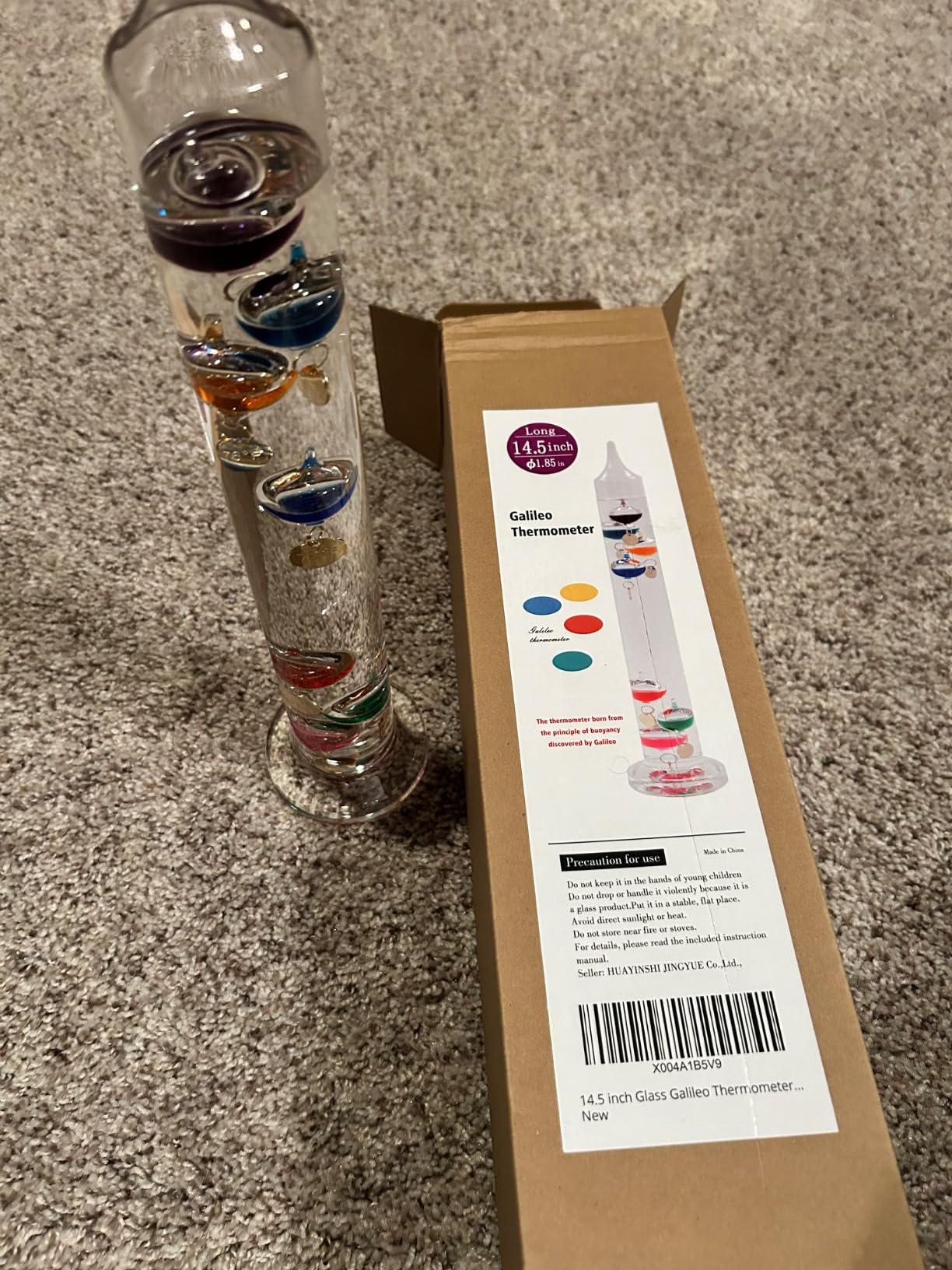 14.5 inch Glass Galileo Thermometer with 7 Multi Colored Balls, 60F to 84F, Gorgeous Gift for Family or Friends, Home Office Indoor and Outdoor Decor customer photo 1