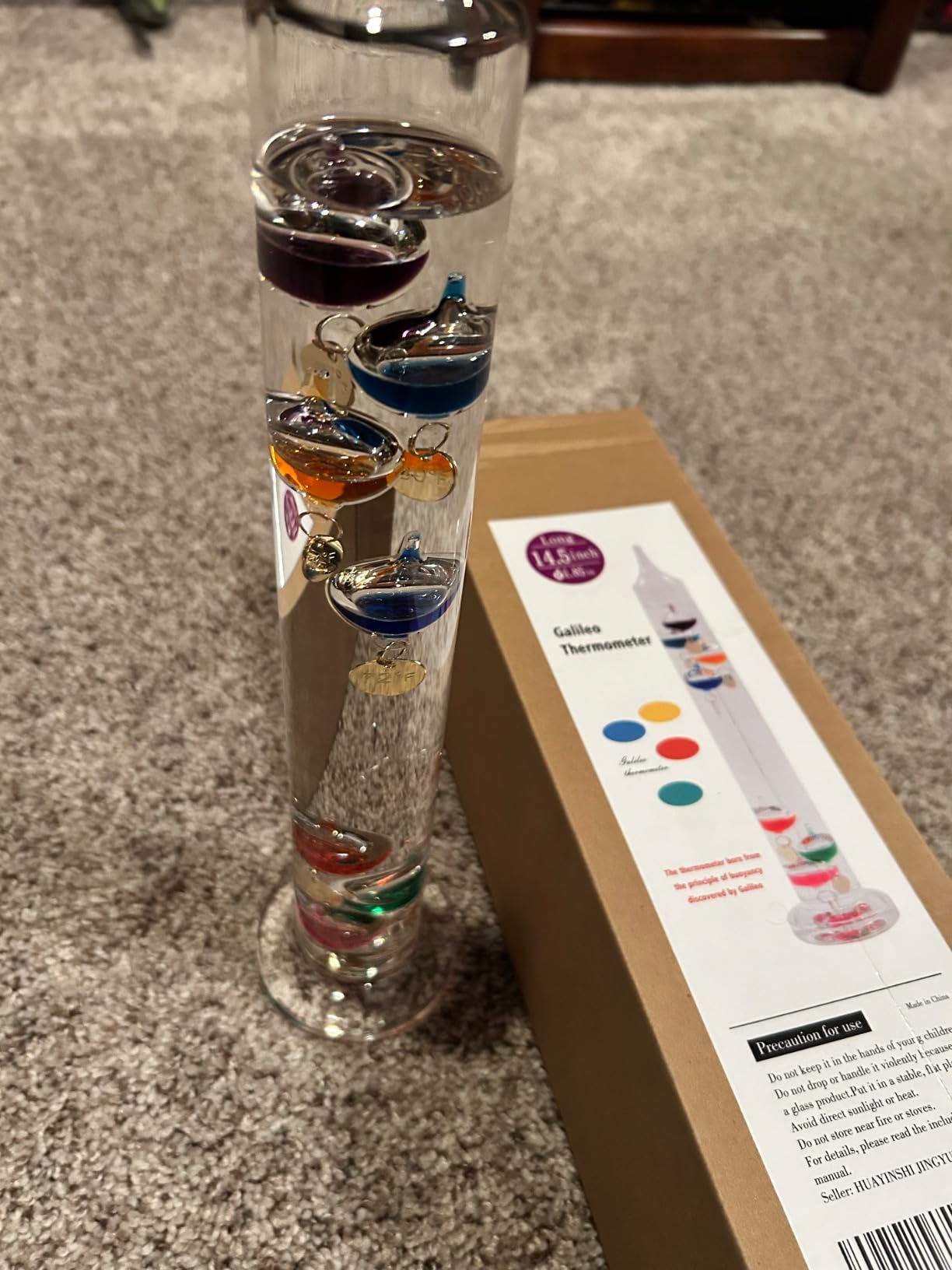 14.5 inch Glass Galileo Thermometer with 7 Multi Colored Balls, 60F to 84F, Gorgeous Gift for Family or Friends, Home Office Indoor and Outdoor Decor customer photo 2