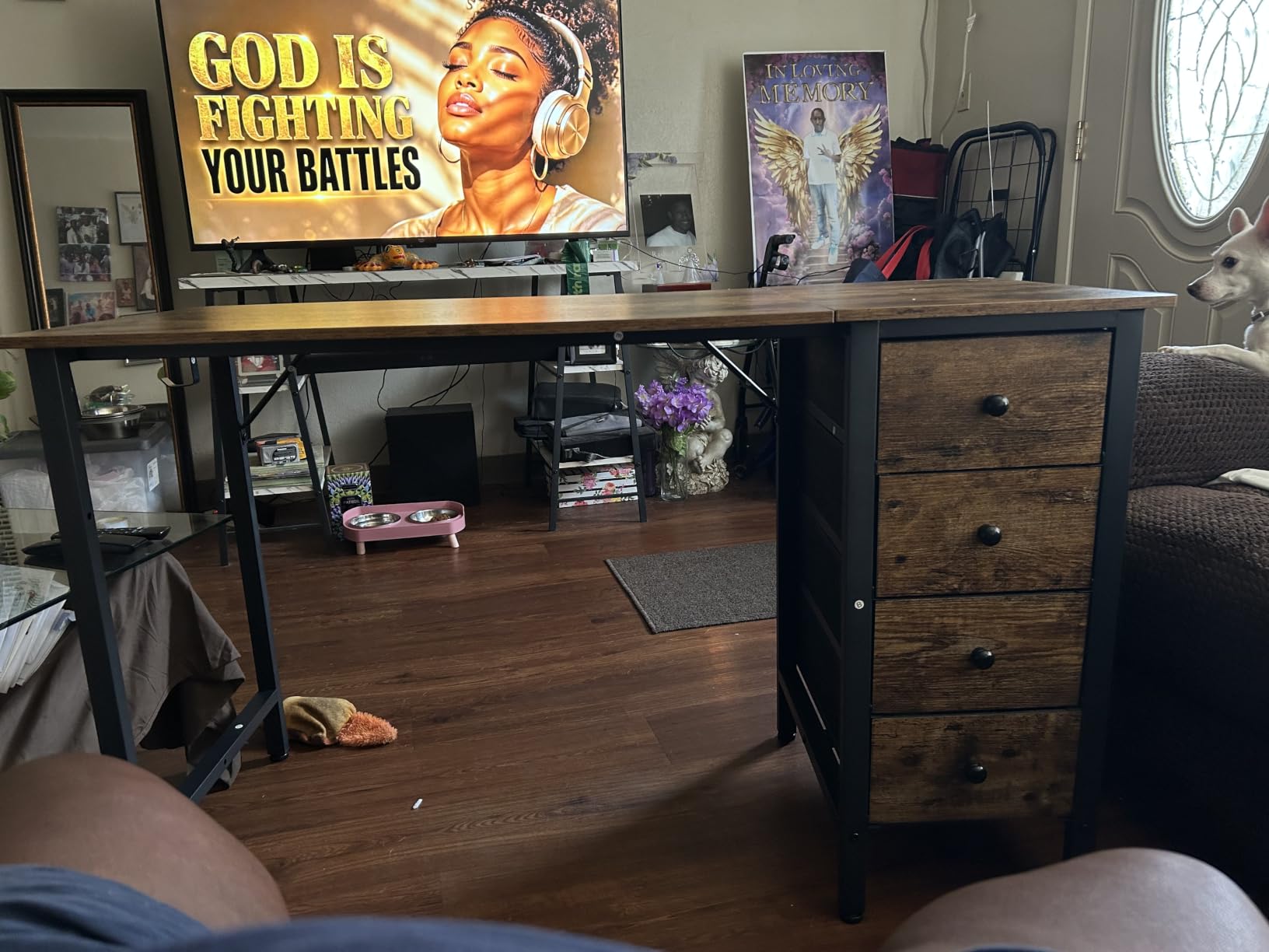 Lufeiya Small Gaming Desk with 4 Drawers, 40 Inch Kids Girls Teen Cute Study Desk for Bedroom, Reversible Work Computer Writing Table Desks for Small Space Home Office, Black customer photo 1