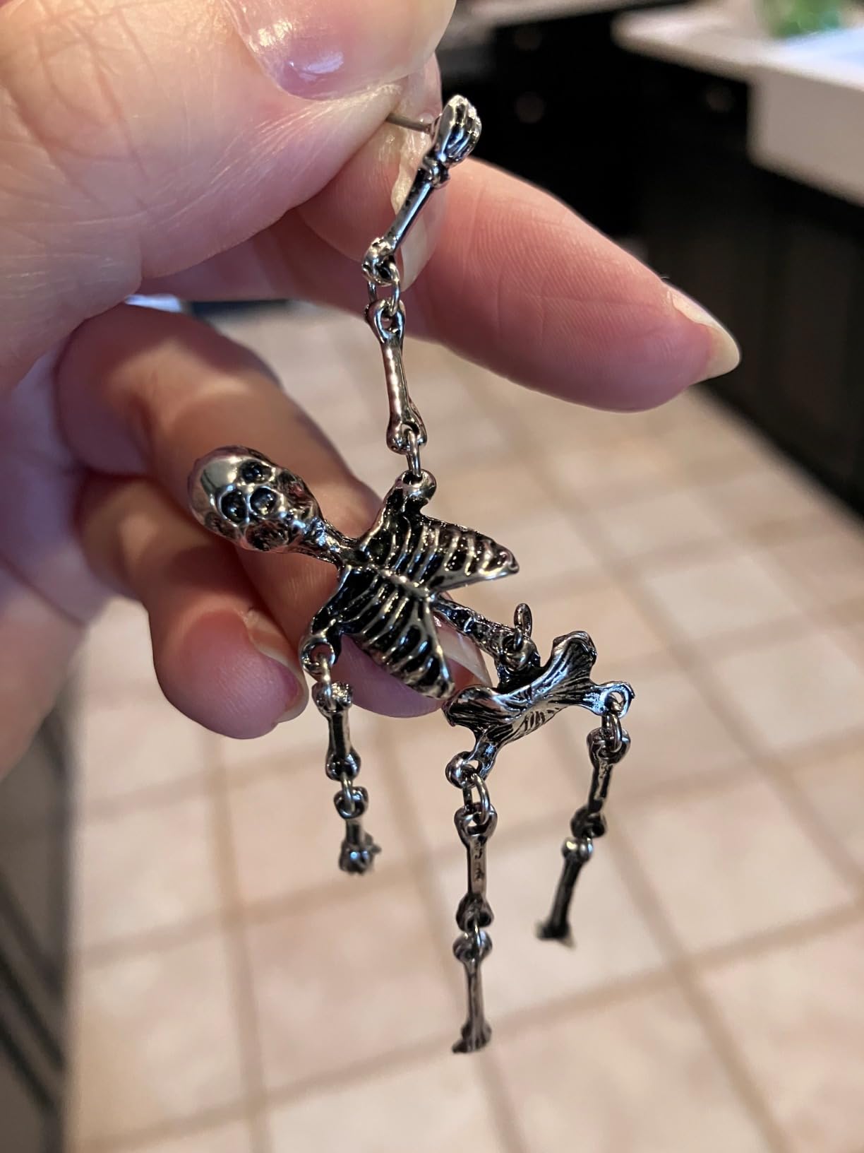 Gothic Skeleton Earrings for Women, Articulated Silver Skull Dangle Jewelry customer photo 1