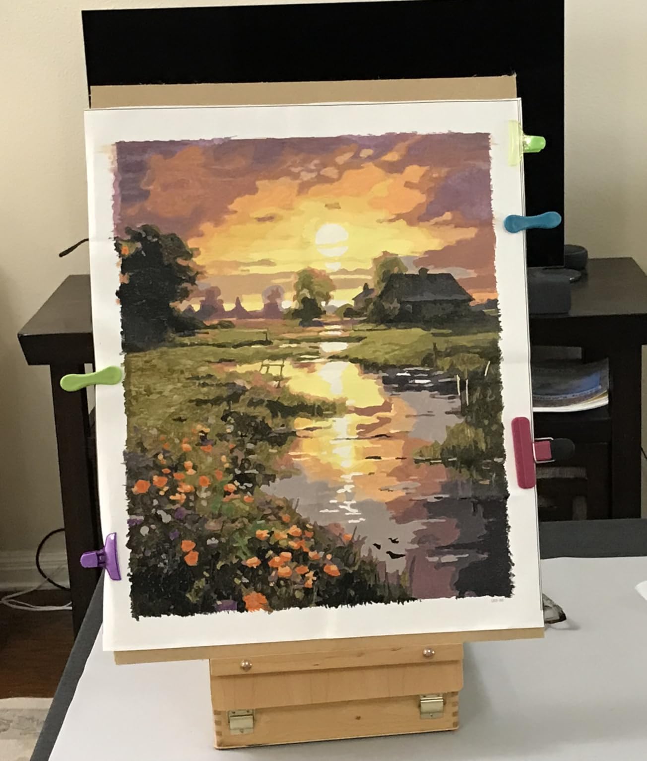 Paint by Numbers Kit for Adults Beginner 16x20 Inch, Countryside Sunset | DIY Acrylic Painting by Numbers Riverside Cabin Landscape, Without Frame Canvas, Stress Relief Craft Kits, Home Decor Gift customer photo 1