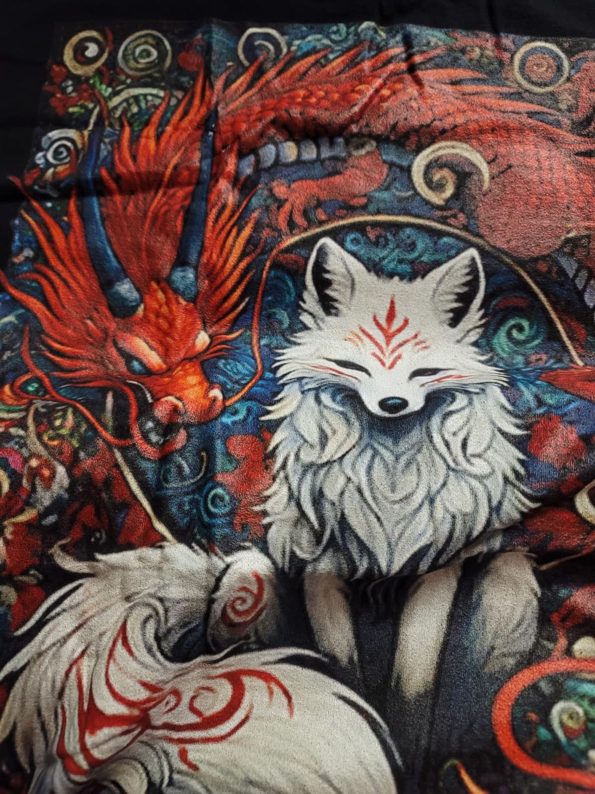 Japanese Mystical Nine-Tailed Fox Kitsune Dragon Foxes T-Shirt customer photo 1