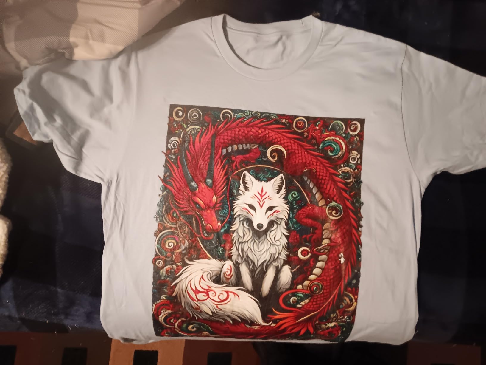 Japanese Mystical Nine-Tailed Fox Kitsune Dragon Foxes T-Shirt customer photo 2