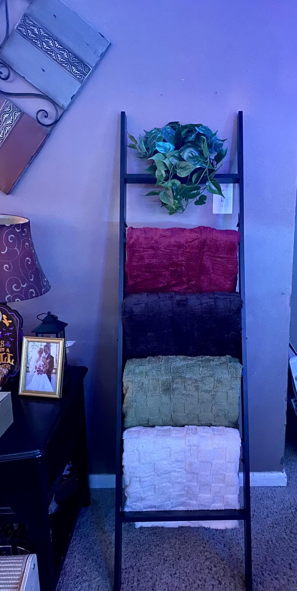 Blanket Ladder for the Living Room and Bedroom, Quilt Rack, Rustic Hickory customer photo 2