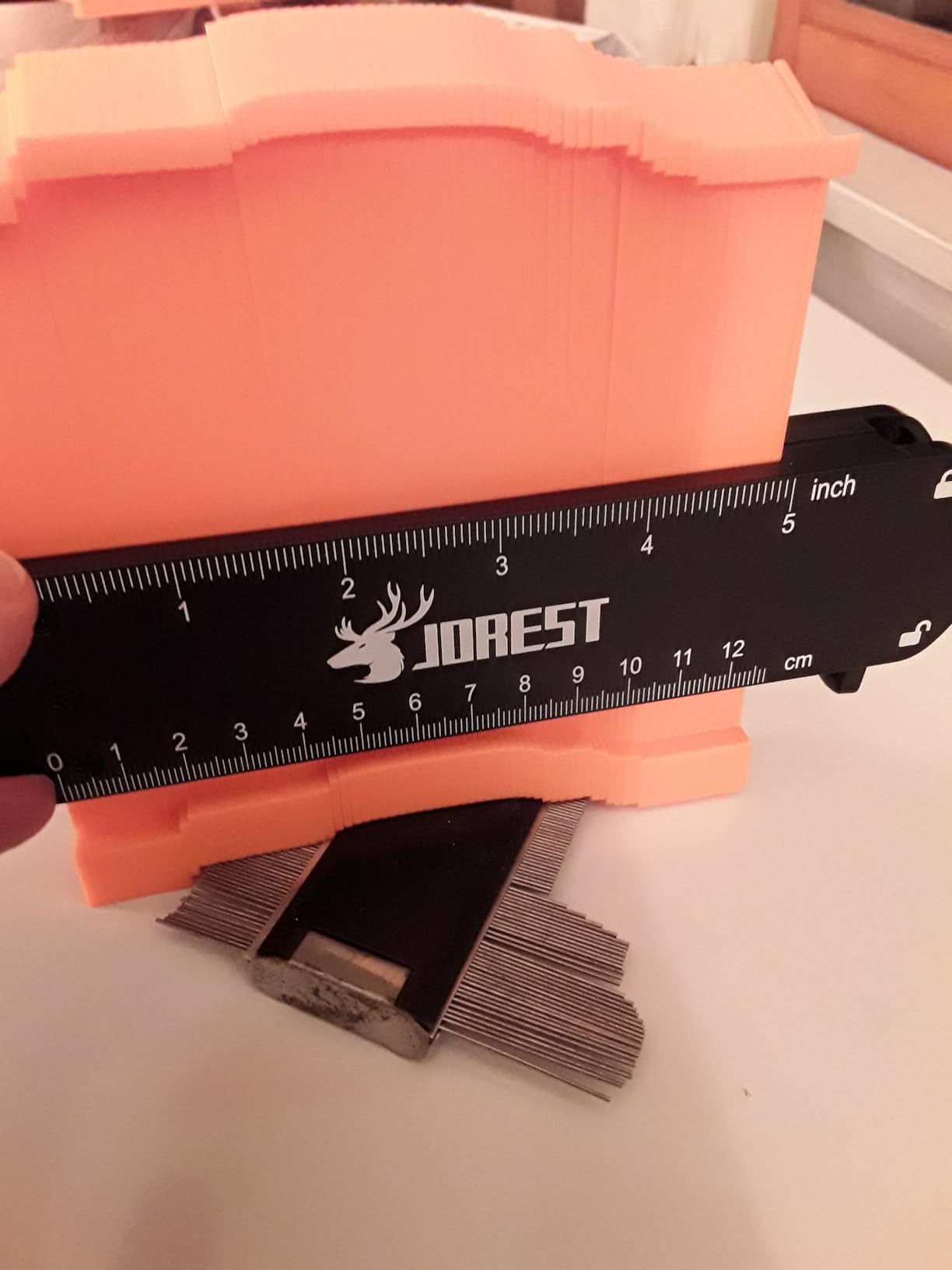JOREST Contour Gauge with Lock (10 Inch), Gift Ideas for Men Dad Carpenter Handyman, Profile Tool with Measuring Scale for Tile Flooring, Carpet laying, Woodworking, Measuring Angle/Shape/Outline/Edge customer photo 1