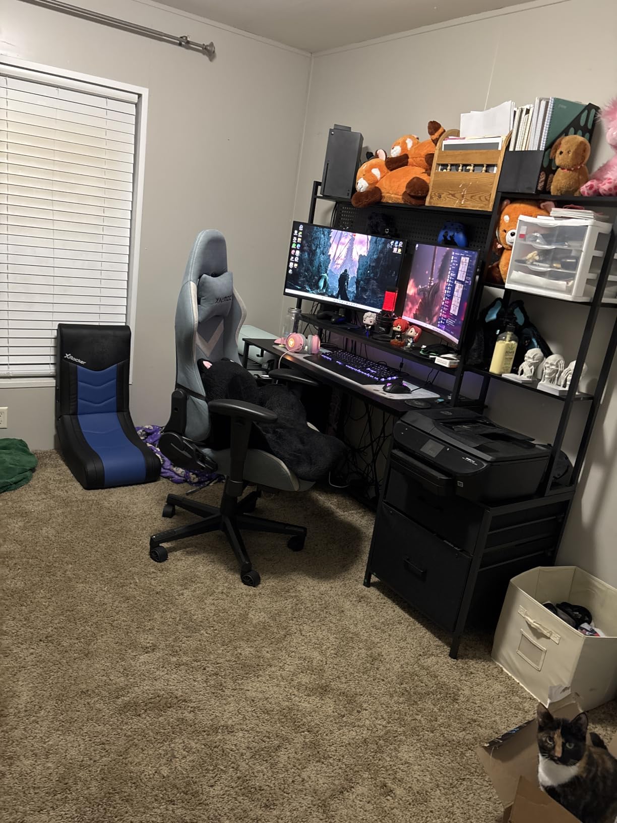 UPOSOJA Gaming Desk with Hutch, 65in Reversible Computer Desk with Power Outlets LED Light, Home Office Desk with Monitor Stand 2 Drawers 4 Storage Shelves Pegboard 8 Hooks Mouse Pad (Black) customer photo 1