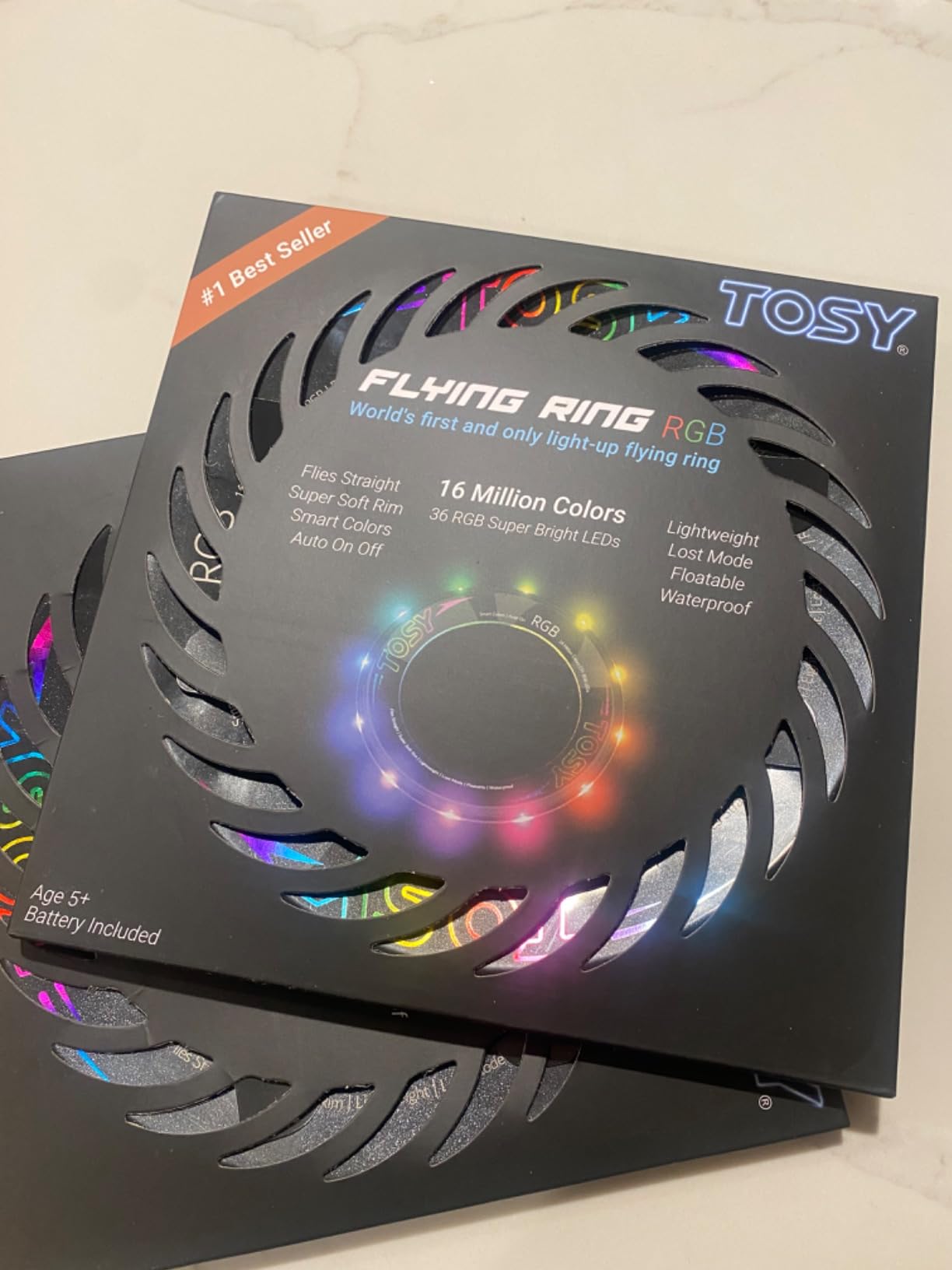TOSY Flying Ring - 36 RGB Multicolor or 12 Monocolor LEDs, Super Bright, Lost Mode, Auto Light Up, Camping Essentials for Kid/Teen/Boy/Girl, Safe & Soft, Waterproof, Pool/Beach Games, Lightweight Toy customer photo 1