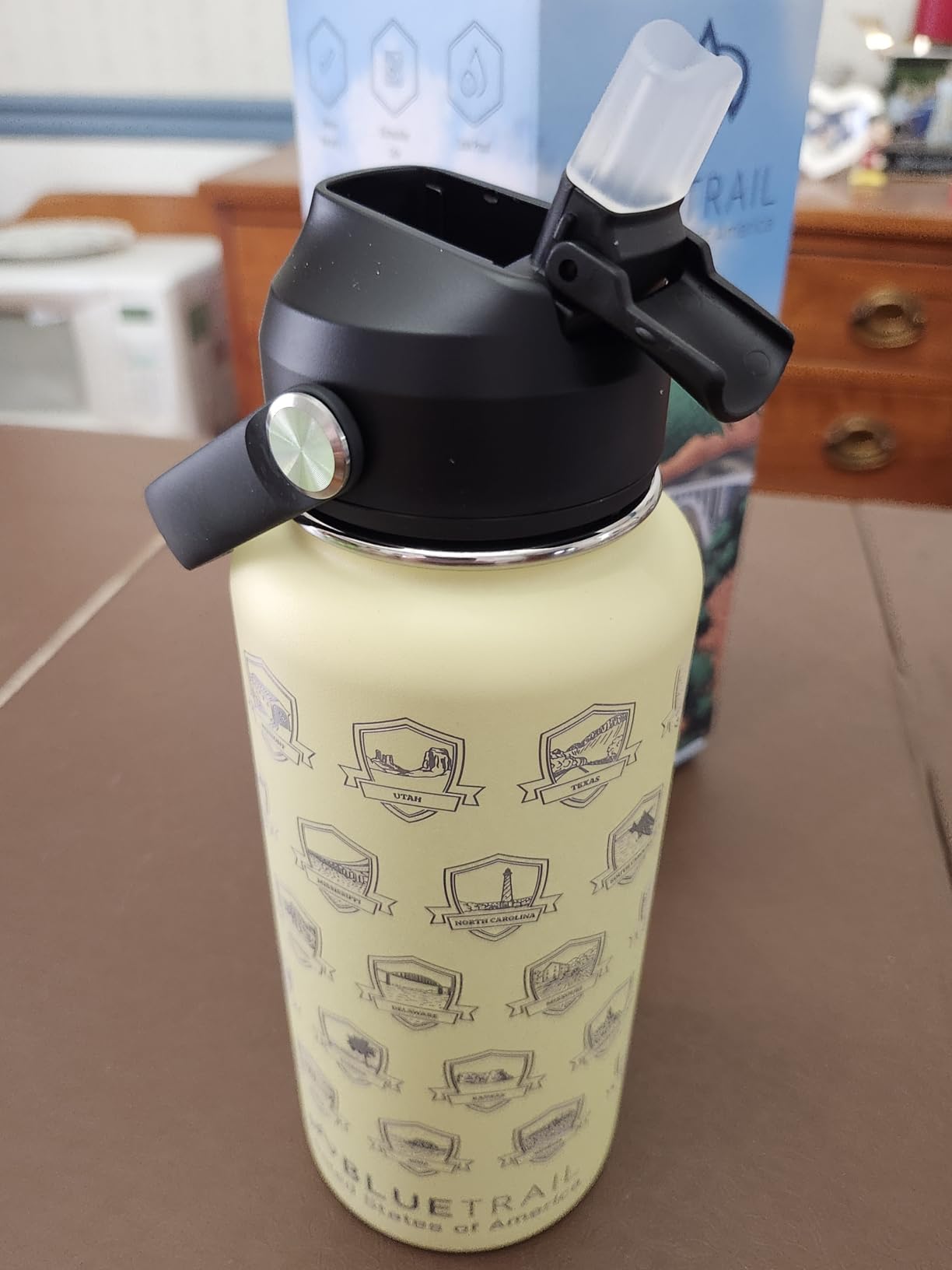 BlueTrail 50 States Water Bottle with Stickers - 32 oz Insulated Stainless Steel, Upgraded Leak-Proof Lid, UV & Waterproof Permanent Stickers, Laser Engraved 50 States of the USA (Pink Parchment) customer photo 1