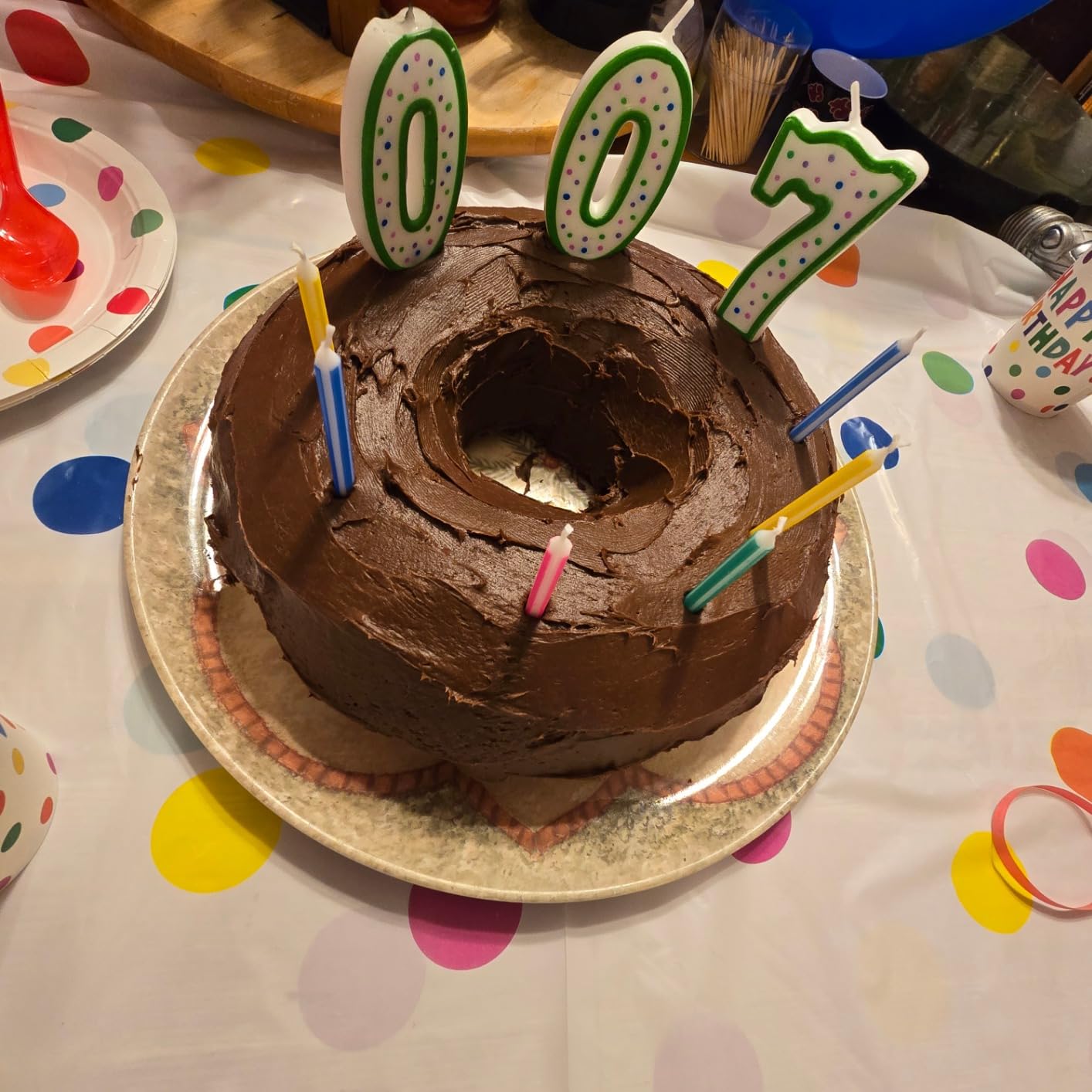 Happy Birthday Decorations - Colorful Dots Birthday Party Supplies Includes Plates, Napkins, Cups, Cutlery, Banner, Hanging Swirl, Tablecloth, Balloons for Birthday Decorations, Serves 24 customer photo 2