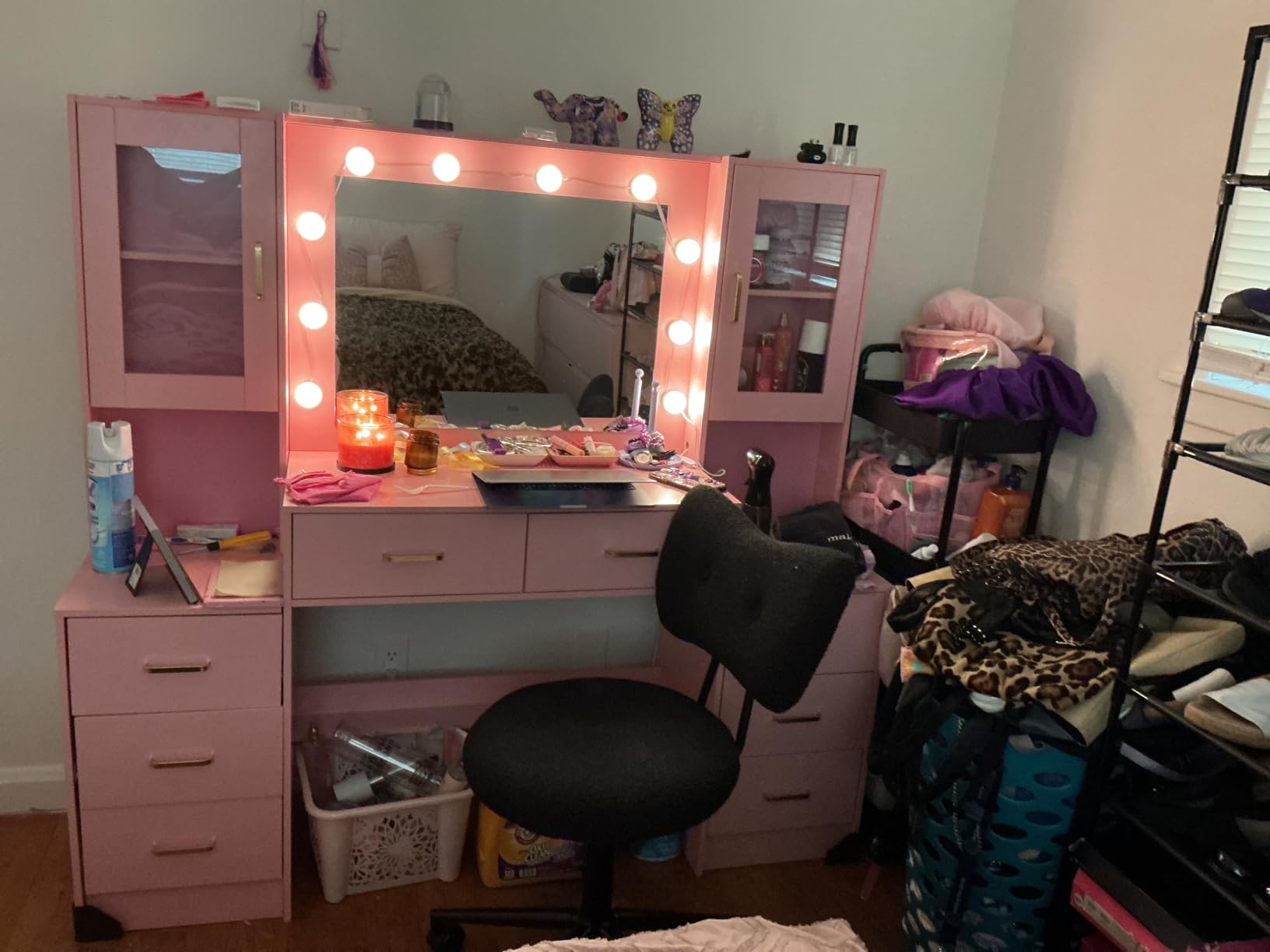TOKSOM Black Vanity Desk with Mirror, Lights & Charging Station, 58.3