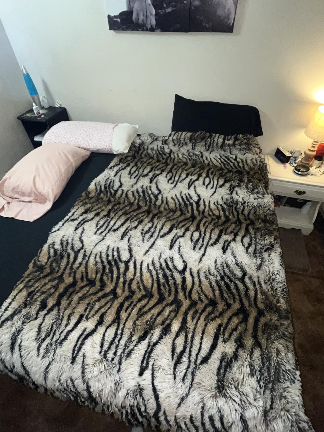 XeGe Luxury Faux Fur Throw Blanket, Tiger Print Brown, 60