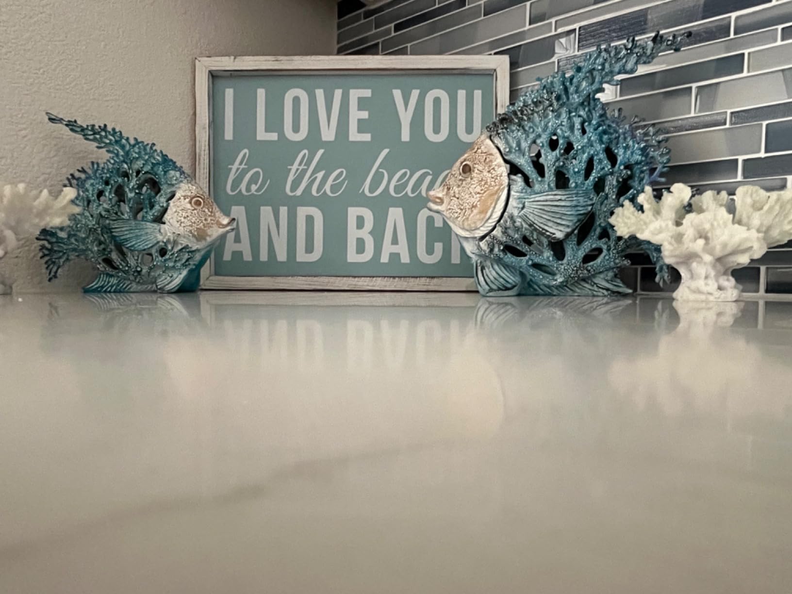 Ocean Decor Aqua Coral Reef Angelfish Sculpture Coral Look Nautical Beach Home Coastal Tabletop Collection 7x7 Inches (Aqua) customer photo 2