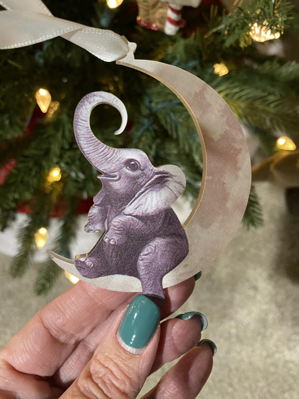 Animals Sitting On The Moon Ornaments for Christmas Tree - Double-Printed Acrylic Tiger Christmas Ornament customer photo 1