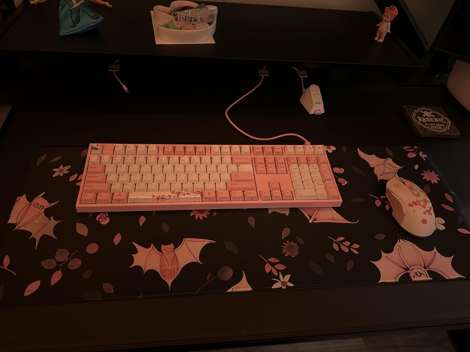 Gothic Bat & Rose Gaming Mouse Pad - 12x31.5in Non-Slip Rubber Desk Mat with Dark Floral Design - Large Extended Mouse Pad for Office Home - Ideal Deskmat Gifts for Goth Decor & Nature Lover customer photo 2