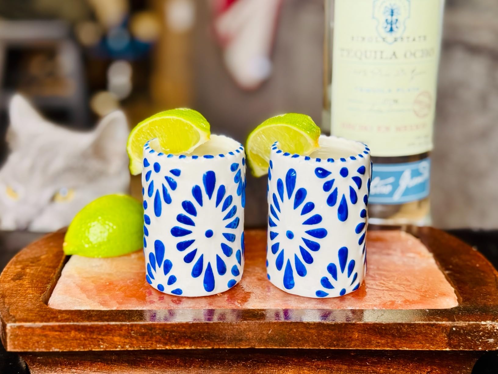 Talavera Shot Glasses — 100% Handmade Ceramic Tequila Shot Glasses with Talavera Mexican Pottery Design — Perfect Tequila Gifts for Women & Men for Any Occasion (BLUE | SET OF 4) customer photo 1