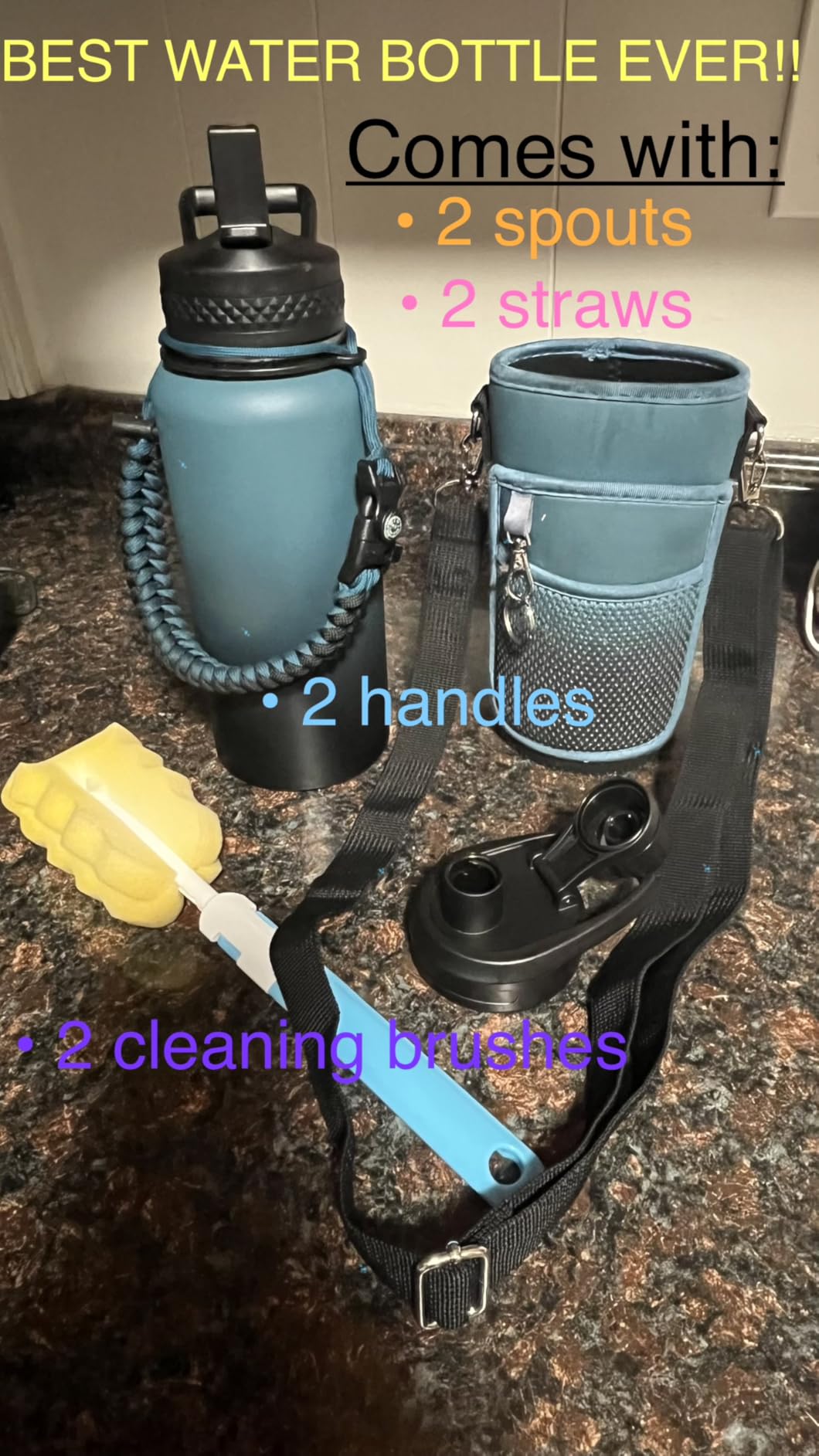 DYSANKY Insulated Water Bottle w/Straw Lid & Portable Carrier Bag, 64oz | Thickened Stainless Steel Large Metal Sports Water Jug, Includes Spout Lid, BPA-Free, Half Gallon, Perfect for Gym & Hiking customer photo 1