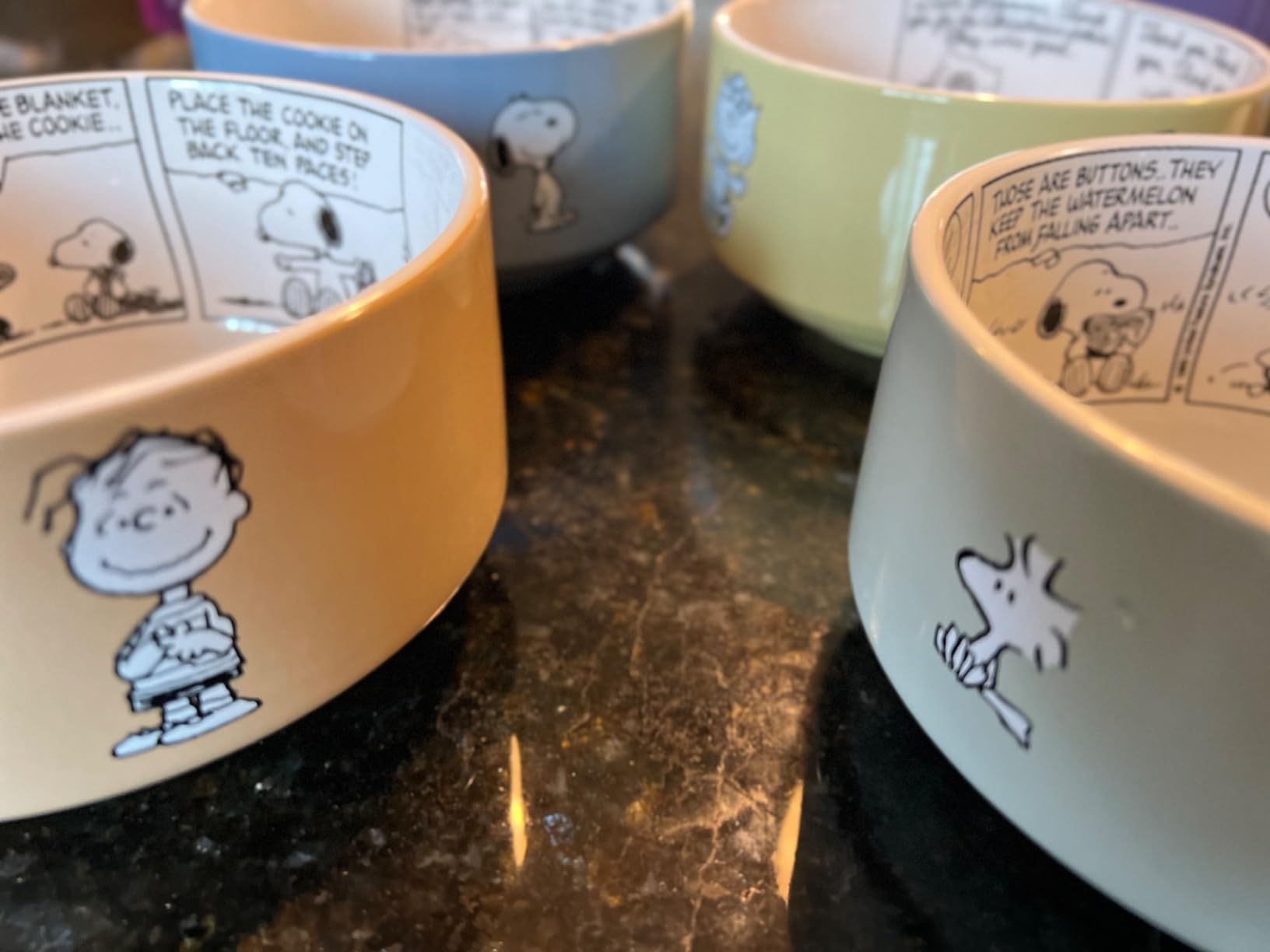 Peanuts Snoopy Bonbon Bites 4-Piece 5.5-Inch Decorated Stoneware Ceramic Stackable Bowl Set, Microwave & Dishwasher Safe Snack and Dessert Bowls customer photo 1