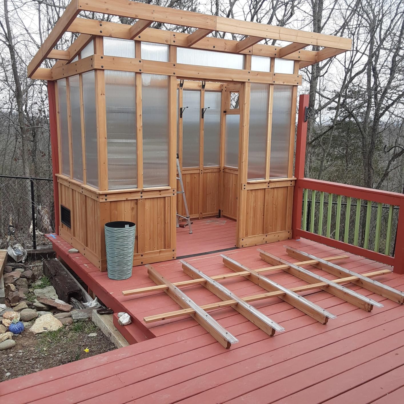 Backyard Discovery Poppy 11' x 7' Cedar Wood and Polycarbonate Walk-In Greenhouse Kit with Exhaust Fan, Windows, Hose Hook-Ups, PowerPort, Staging Shelves, Plant Hooks for Year-Round Outdoor Gardening customer photo 2