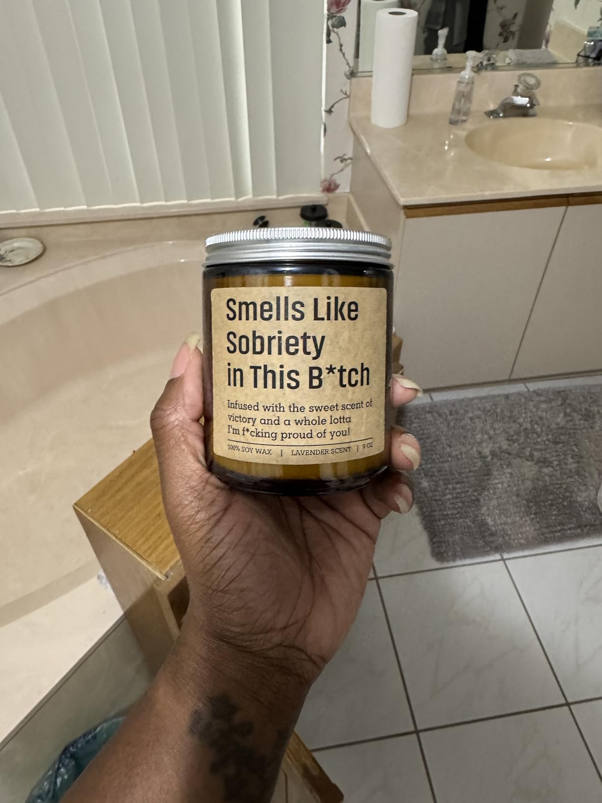 GSPY Smells Like Sobriety Candle - Sobriety Gifts for Women, Men | 2 Year Anniversary, 1 Year Sober Gifts Ideas, Funny Birthday, Sober Celebration, Recovery, Proud of You Present for Her, Him customer photo 2