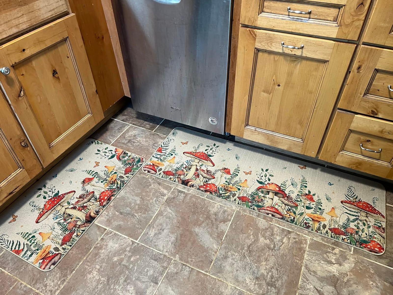 Moutina Mushroom Snail Kitchen Rugs Set of 2 17x29 and 17x47 Inch | Spring Summer Home Decor Low-Profile Kitchen Mats for Floor customer photo 1