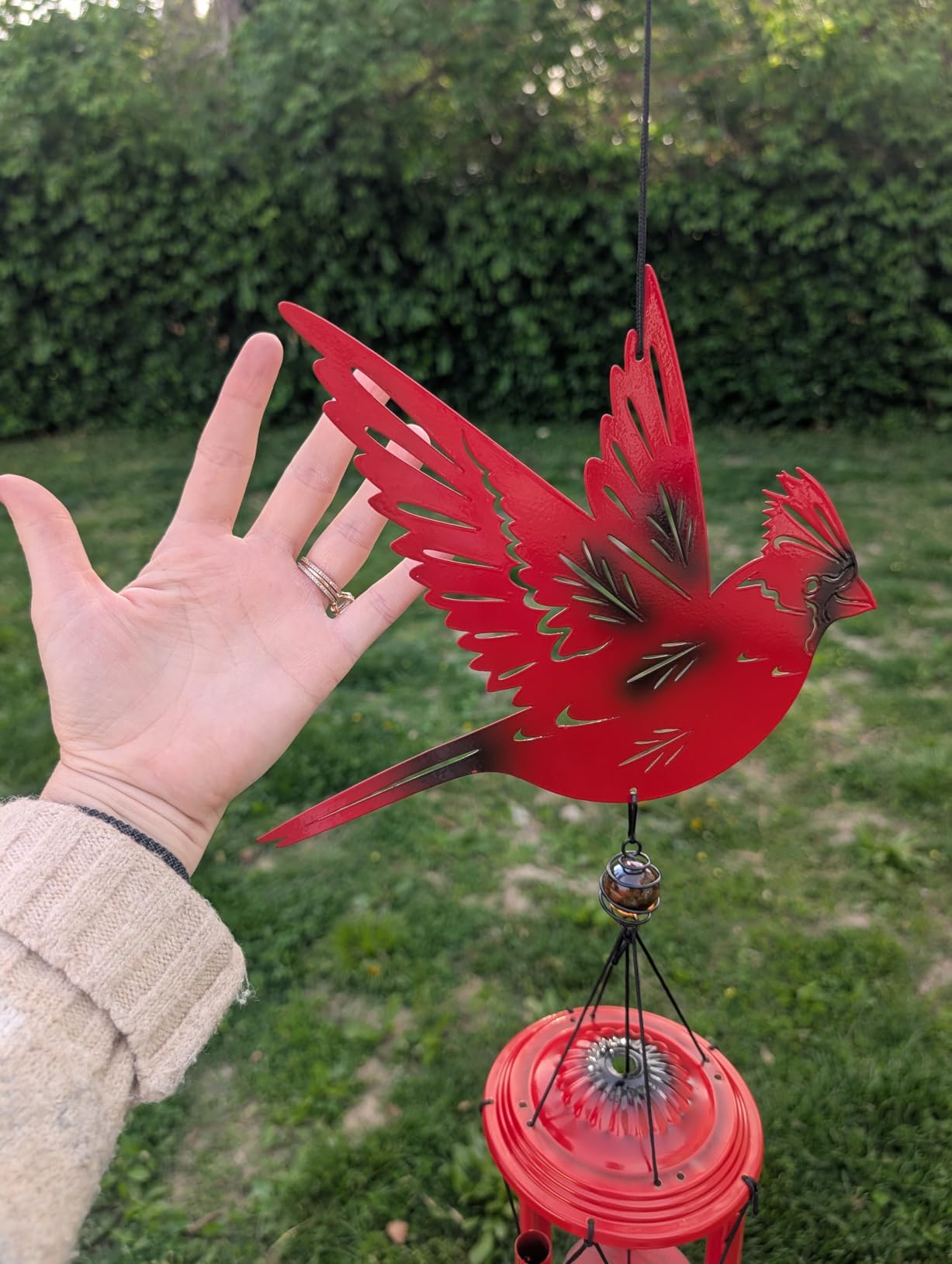 Cardinal Wind Chimes Outdoor Gift Metal Red Bird Wind Chimes for Outside/Indoors, Home, Lawn, Porch, Patio, Garden Decor, Yard Decoration (Fly red Bird) customer photo 1