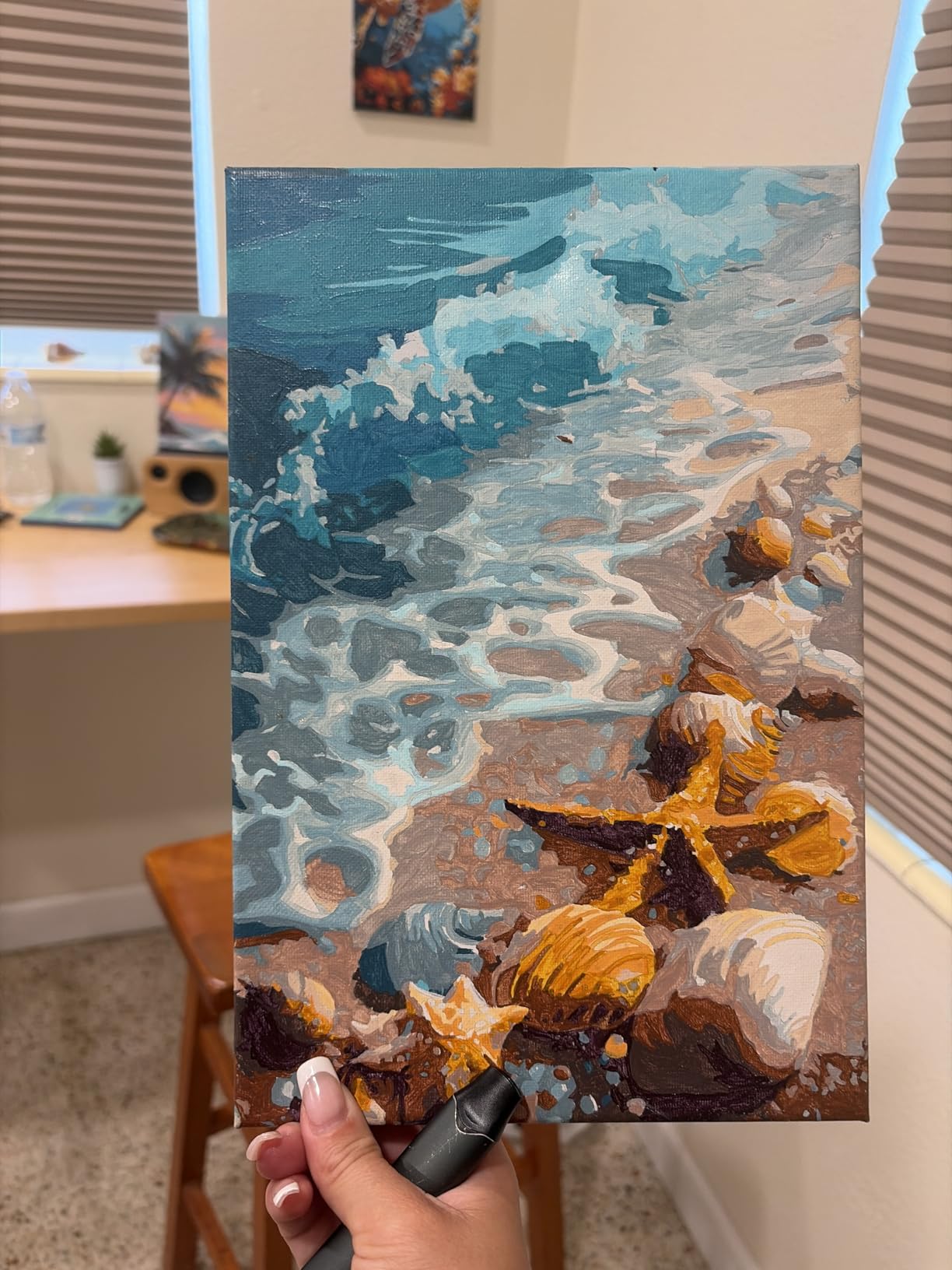 4 Pack Beach Paint by Numbers for Adults with Framed Canvas - Wooden Easel | Beach Paint by Number on Canvas, DIY Sea Turtle Acrylic Oil Painting Kits with Brushes for Home Wall Decor (8x12 inch) customer photo 2