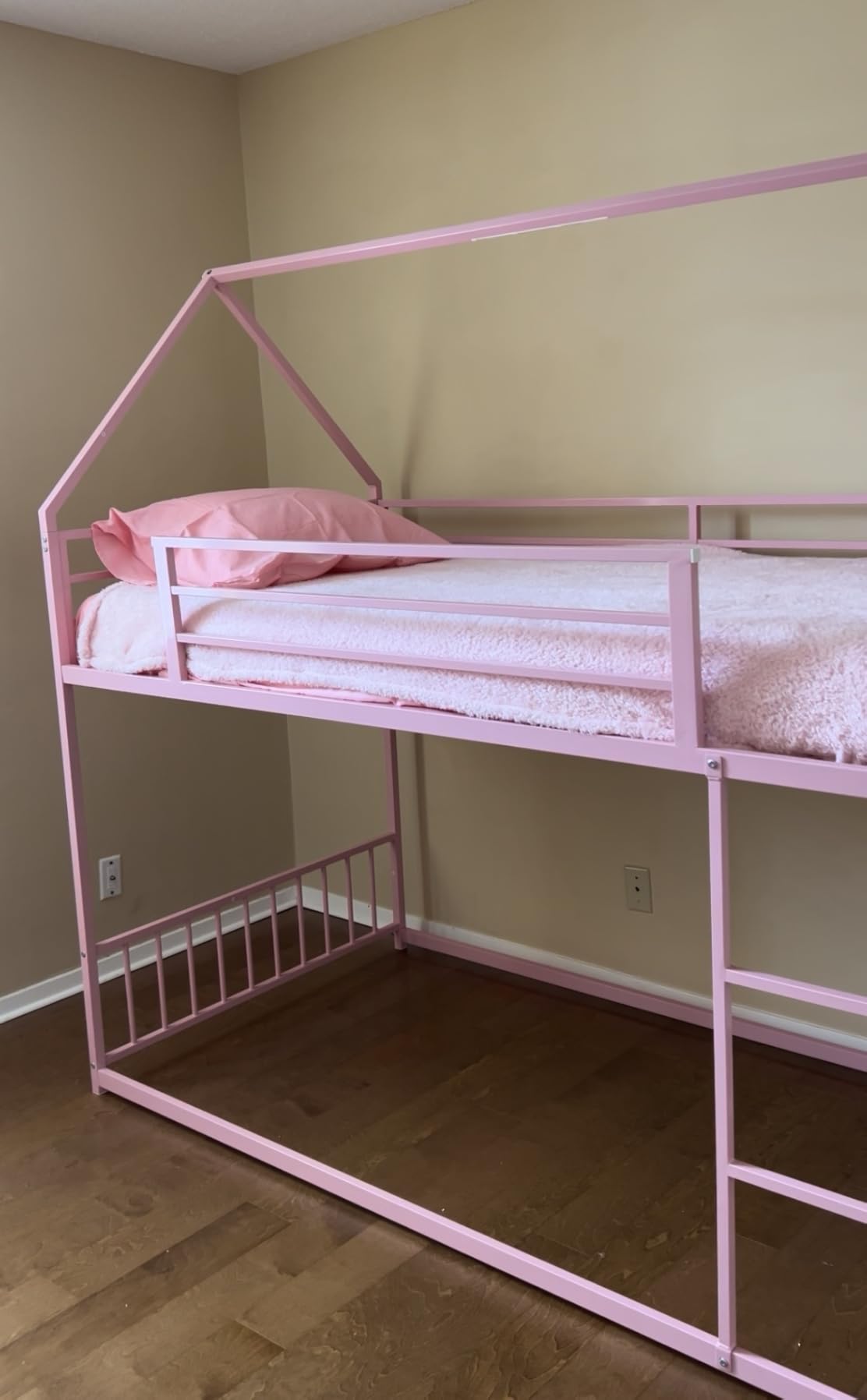 LIKIMIO Bunk Bed Twin Over Twin, House Bunk Bed Frame with Ladder, White customer photo 2