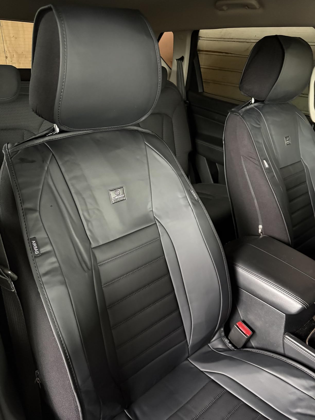 CAR PASS Nappa Leather Car Seat Covers Front Seats, Luxury Seat Protector for Cars, Waterproof Anti-Slip Seat Cushion Airbag Compatible Universal for Sedan SUV Pick-up Truck Automotive Vehicle, Black customer photo 1