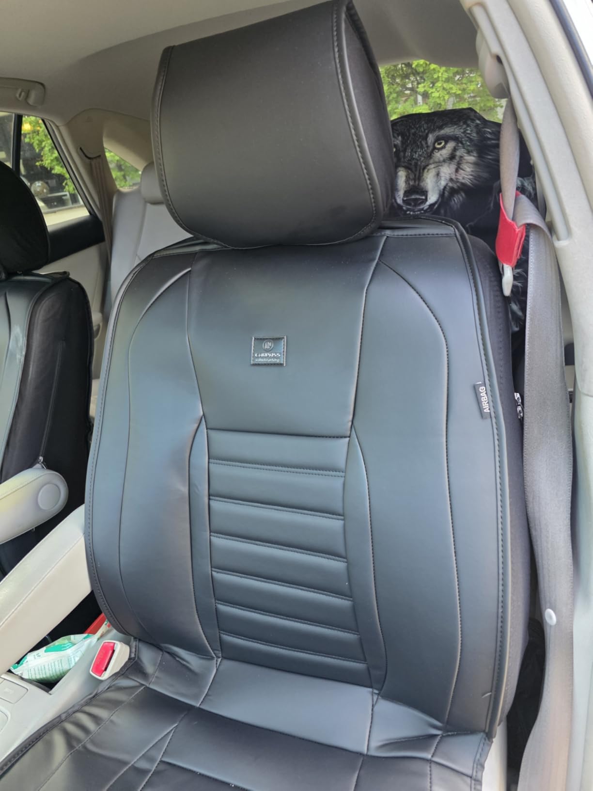 CAR PASS Nappa Leather Car Seat Covers Front Seats, Luxury Seat Protector for Cars, Waterproof Anti-Slip Seat Cushion Airbag Compatible Universal for Sedan SUV Pick-up Truck Automotive Vehicle, Black customer photo 2