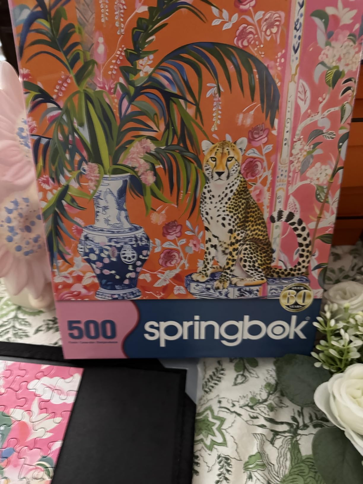Springbok Cheetah & Ginger Jar 500 Piece Jigsaw Puzzle for Adults | Unique Cut Pieces, Made in USA, Eco-Friendly Materials featuring vibrant tropical artwork and family fun customer photo 2